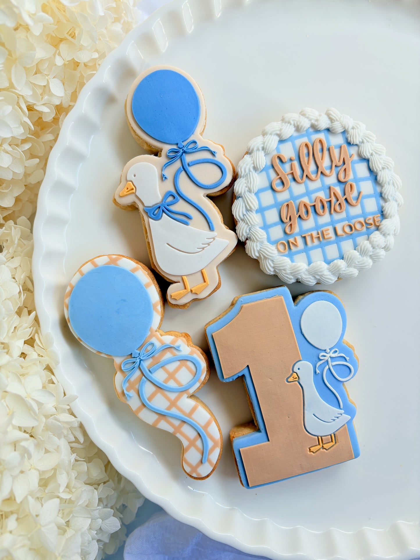 silly goose on the loose one silly goose balloon birthday one geese party hat country vintage bow first birthday fondant cookies stamps stampandimpress