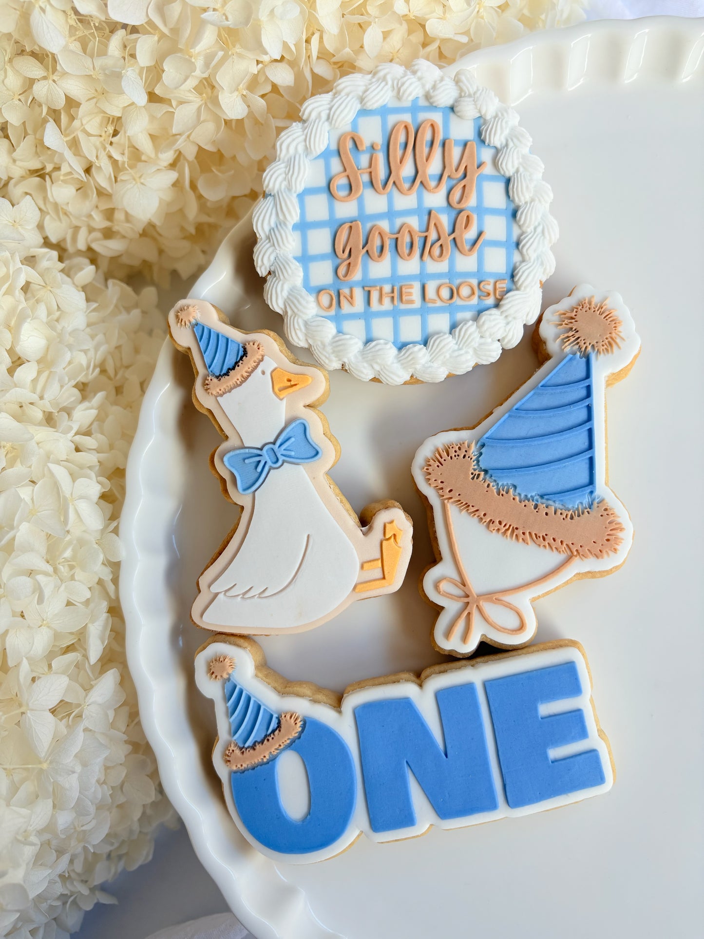 silly goose on the loose one silly goose balloon birthday one geese party hat country vintage bow first birthday fondant cookies stamps stampandimpress