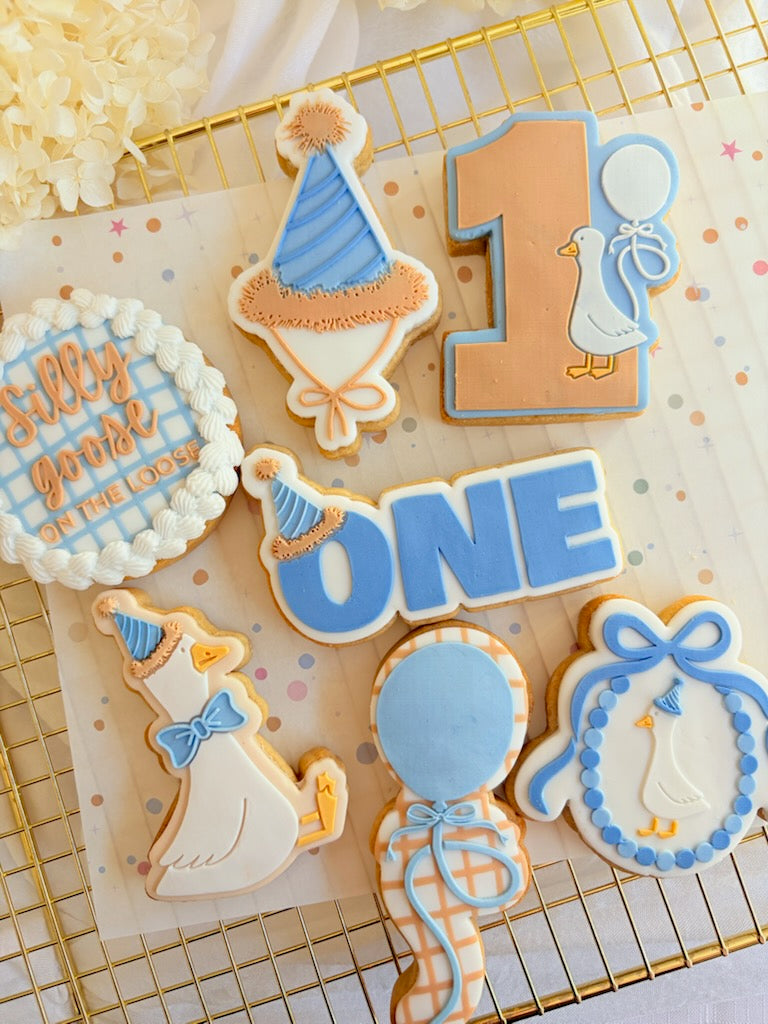 silly goose on the loose one silly goose balloon birthday one geese party hat country vintage bow first birthday fondant cookies stamp cookie cutter stampandimpress