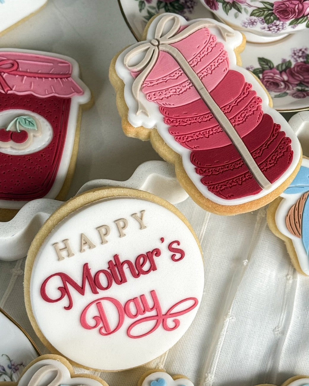 happy mothers day love you a brunch macarons coffee cup croissant with bow jam jar fondant cookie stamp cookie cutter stampandimpress