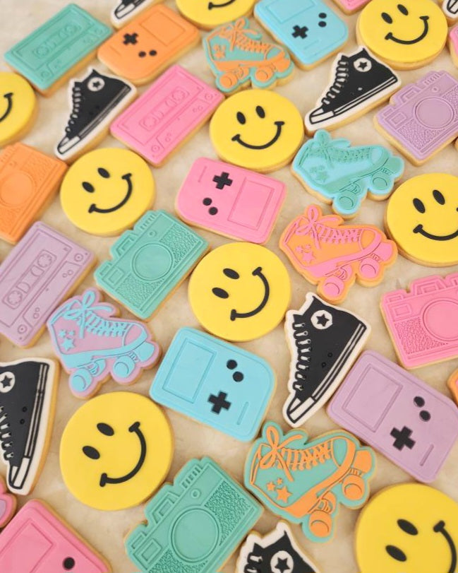 90s rollerskate happy face gameboy camera converse all star shoe cookie stamps cookie cutter stampandimpress