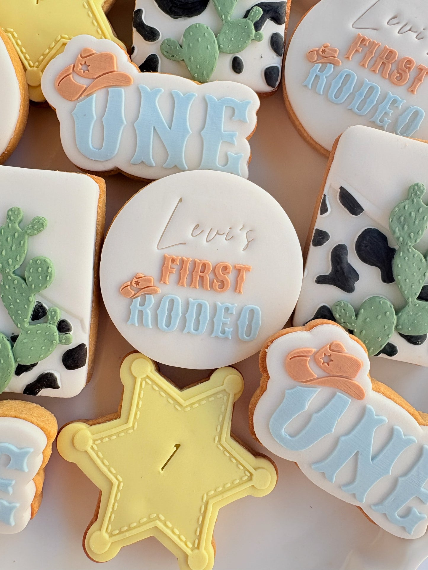 First rodeo cowboy boot hat one cookie stamp cookie cutter stampandimpress star badge cactus