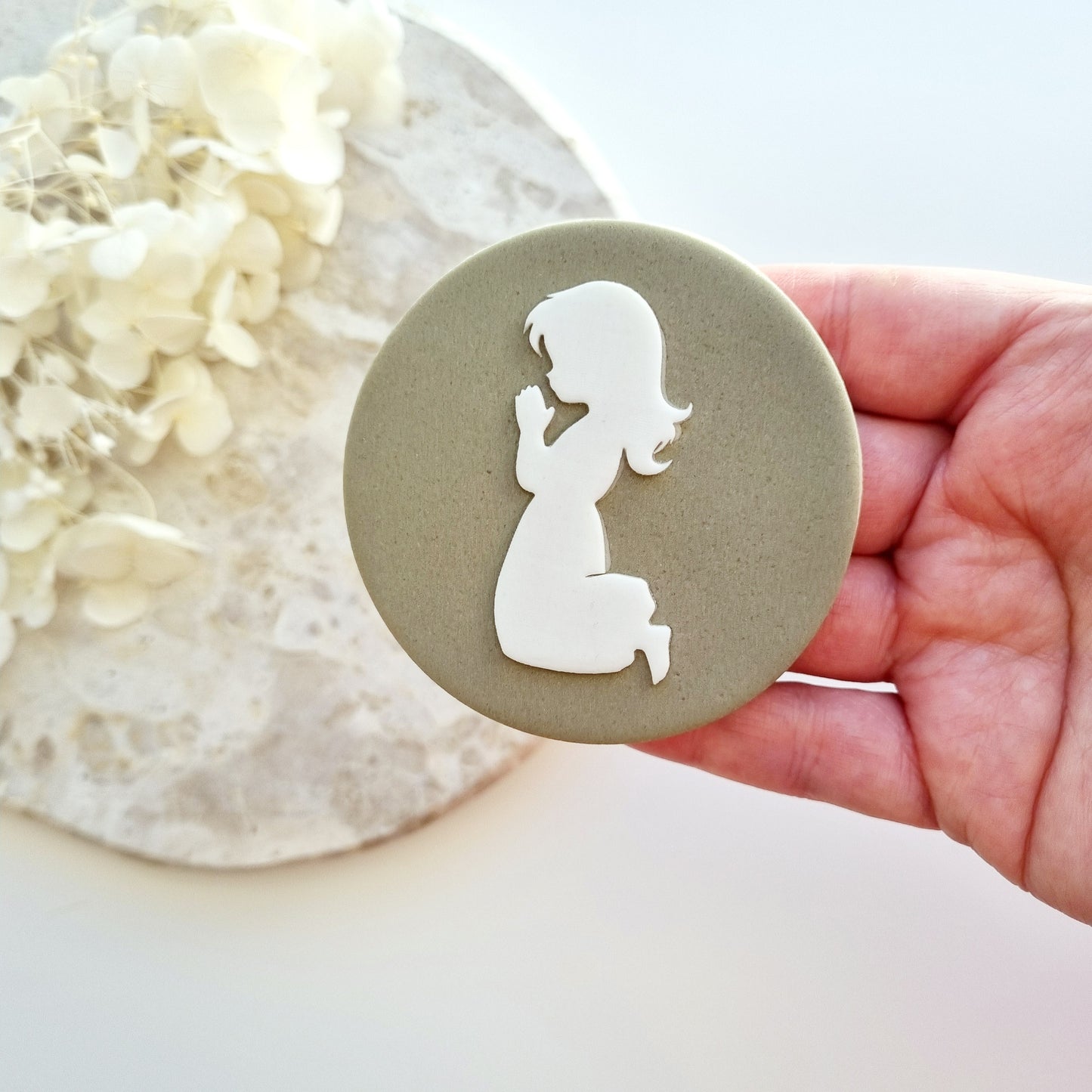 Little girl praying communion christening cookie stamp cookie cutter stampandimpress baptism