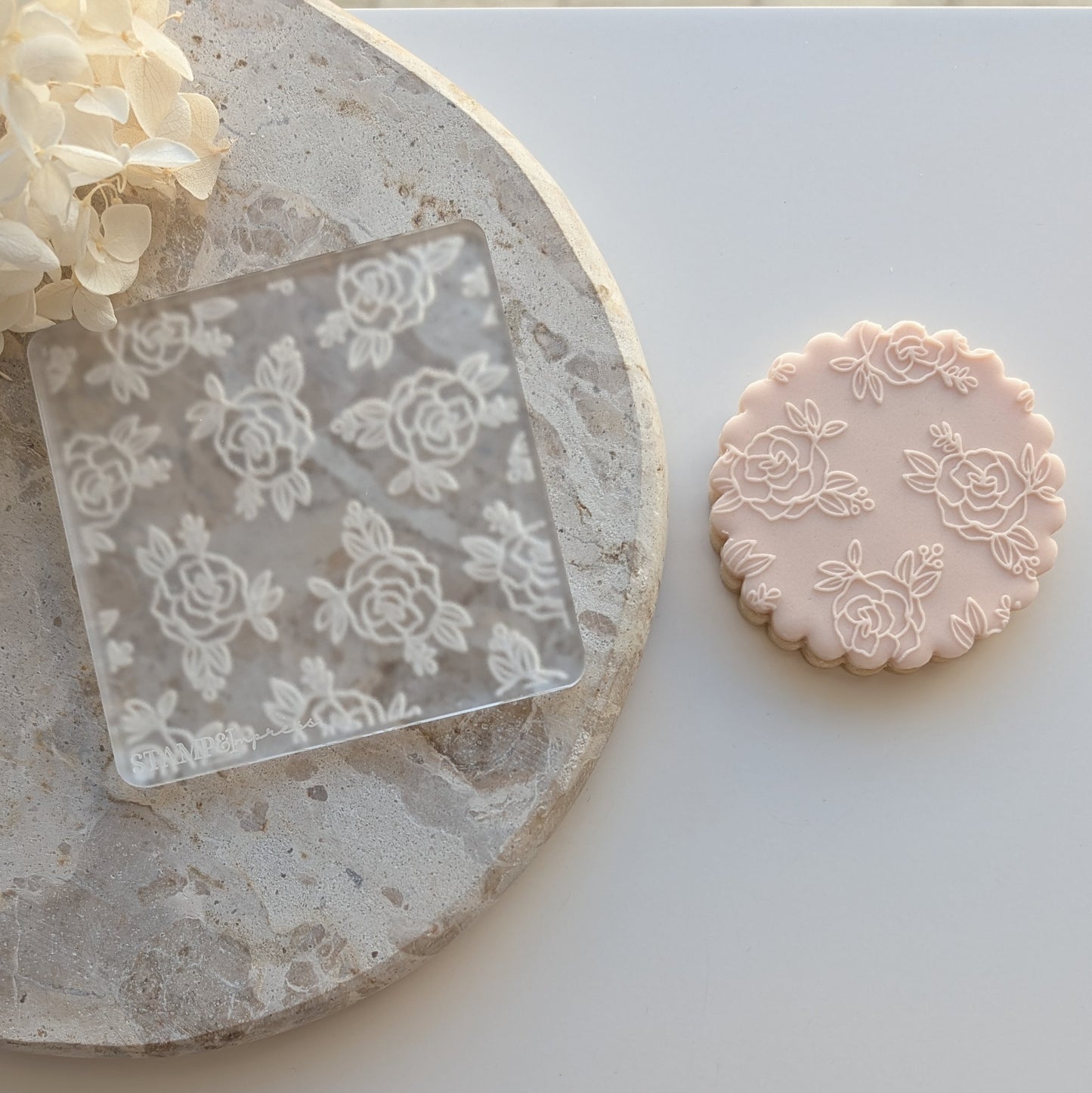 Rose Pattern Raised Cookie Stamp/Fondant Debosser