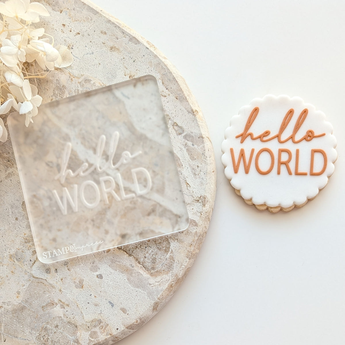 Hello World Raised Cookie Stamp/Fondant Debosser