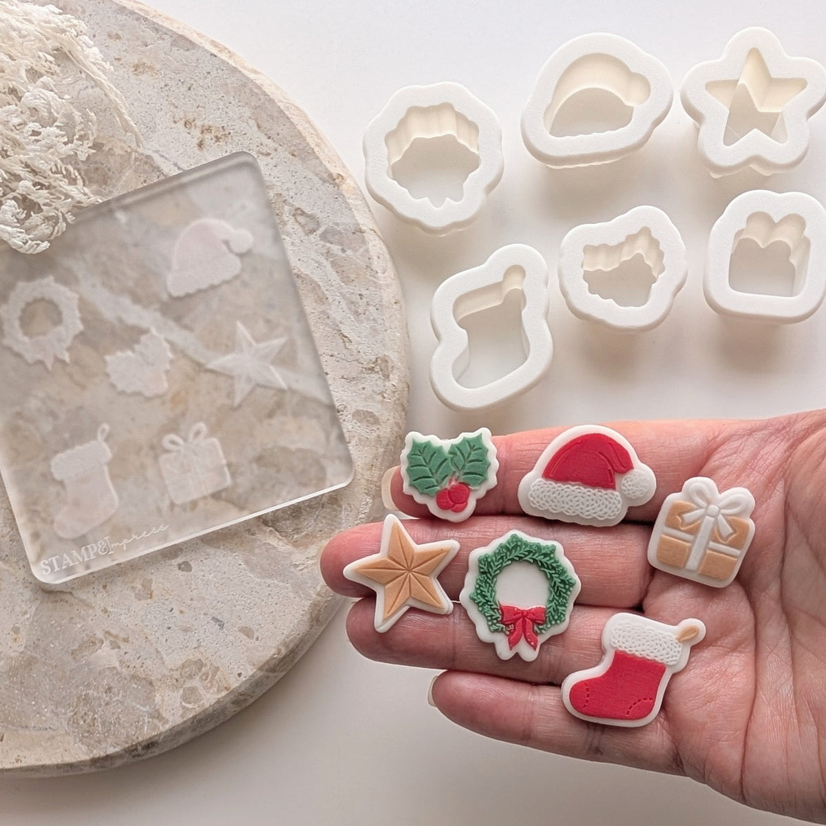 Mini Christmas Theme Raised Cookie Stamp/Fondant Debosser & Cutters