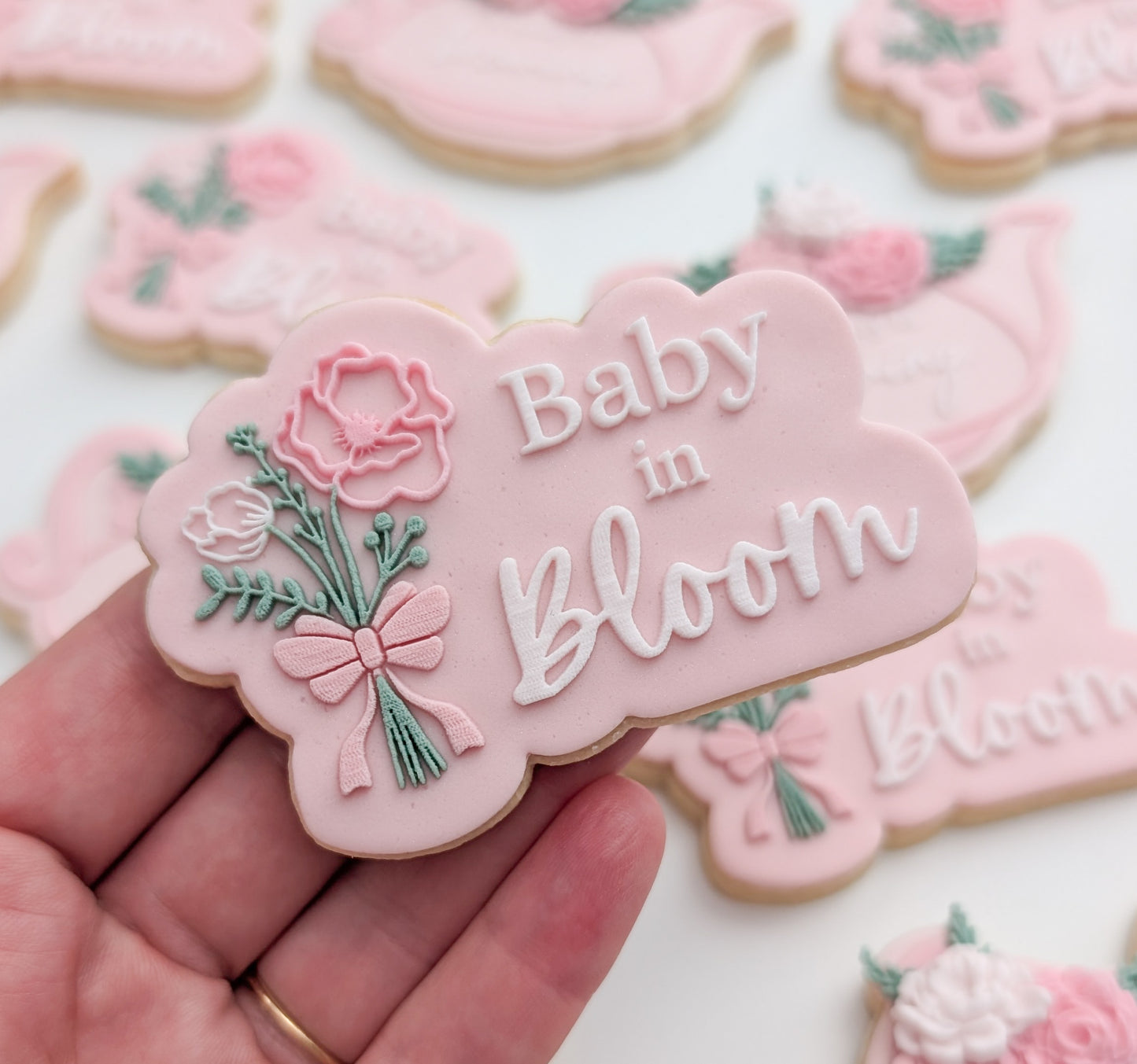 Baby in bloom baby shower fllower florals rose bow wildflowers cookie stamp cookie cutter stampandimpress