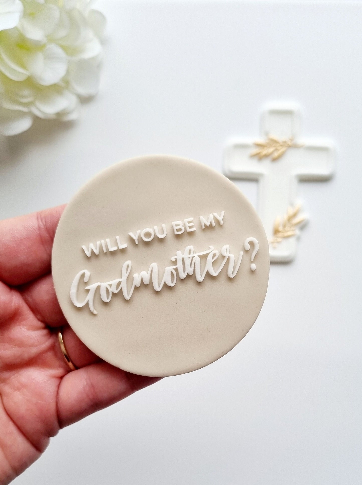 pattern cookie stamp cookie cutter baker bake baking cute beautiful design embosser debosser decorate fondant Perth Australia custom stampandimpress stamp & impress christening baptism cross floral flowers cross with leaves will you be my godmother