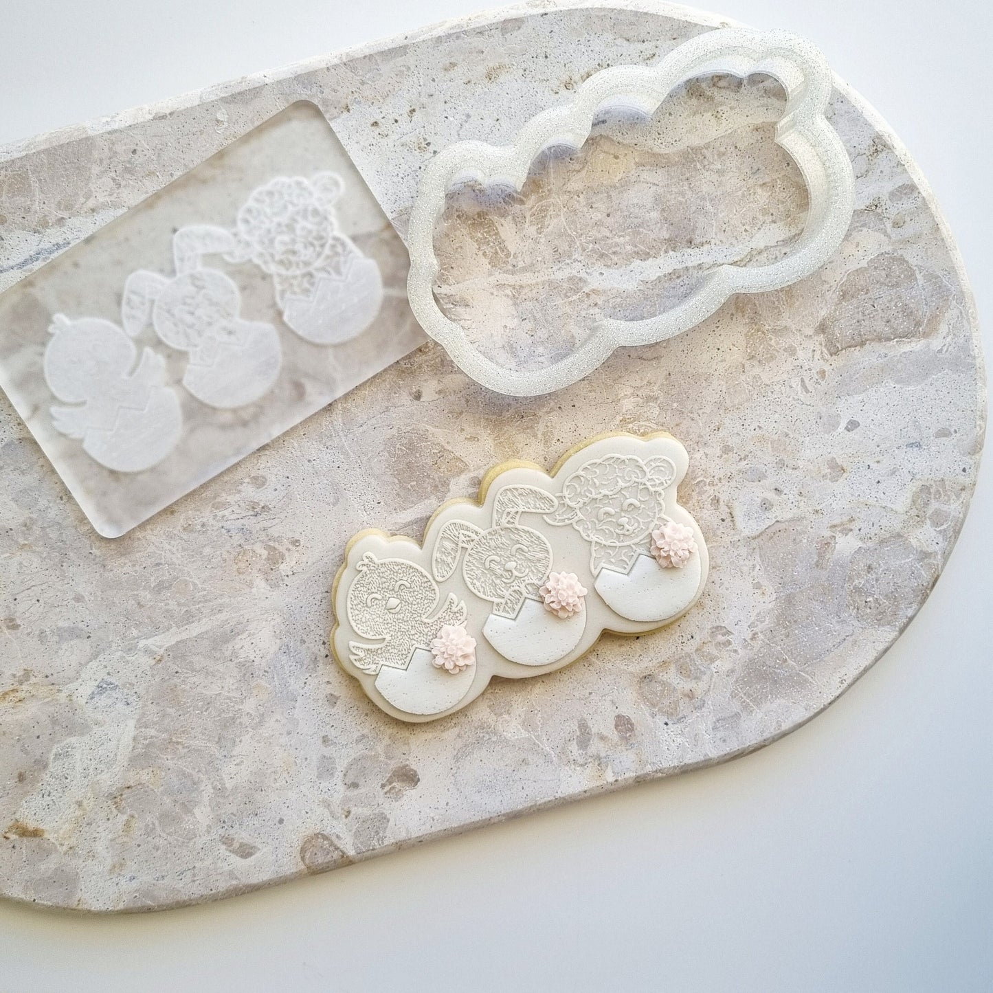 stamp and impress stamp & impress cookie cutter easter egg bunny rabbit carrot spring bloom flower lace tail chick egg lamb plaque mini eggs nest bird bird's garden floral wavy happy easter impression raised fondant