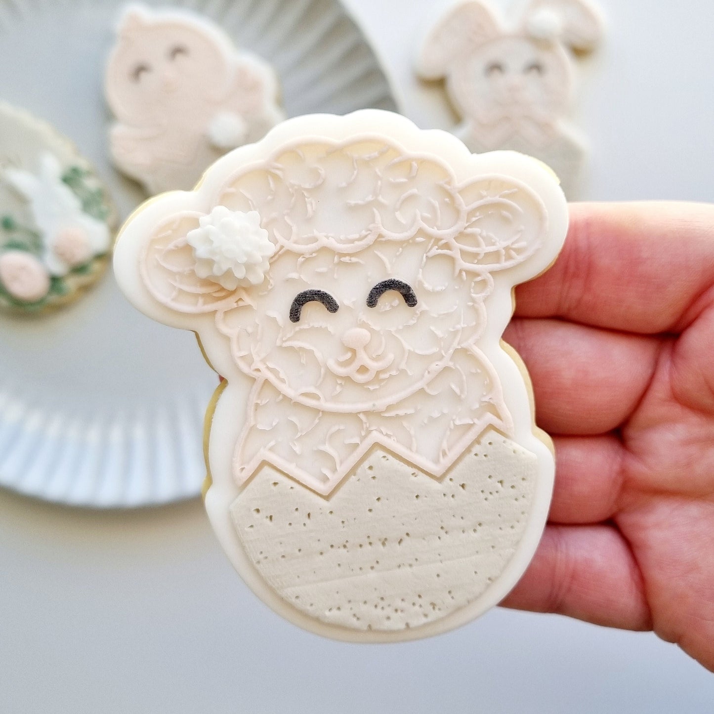 stamp and impress stamp & impress cookie cutter easter egg bunny rabbit carrot spring bloom flower lace tail chick egg lamb plaque mini eggs nest bird bird's garden floral wavy happy easter impression raised fondant