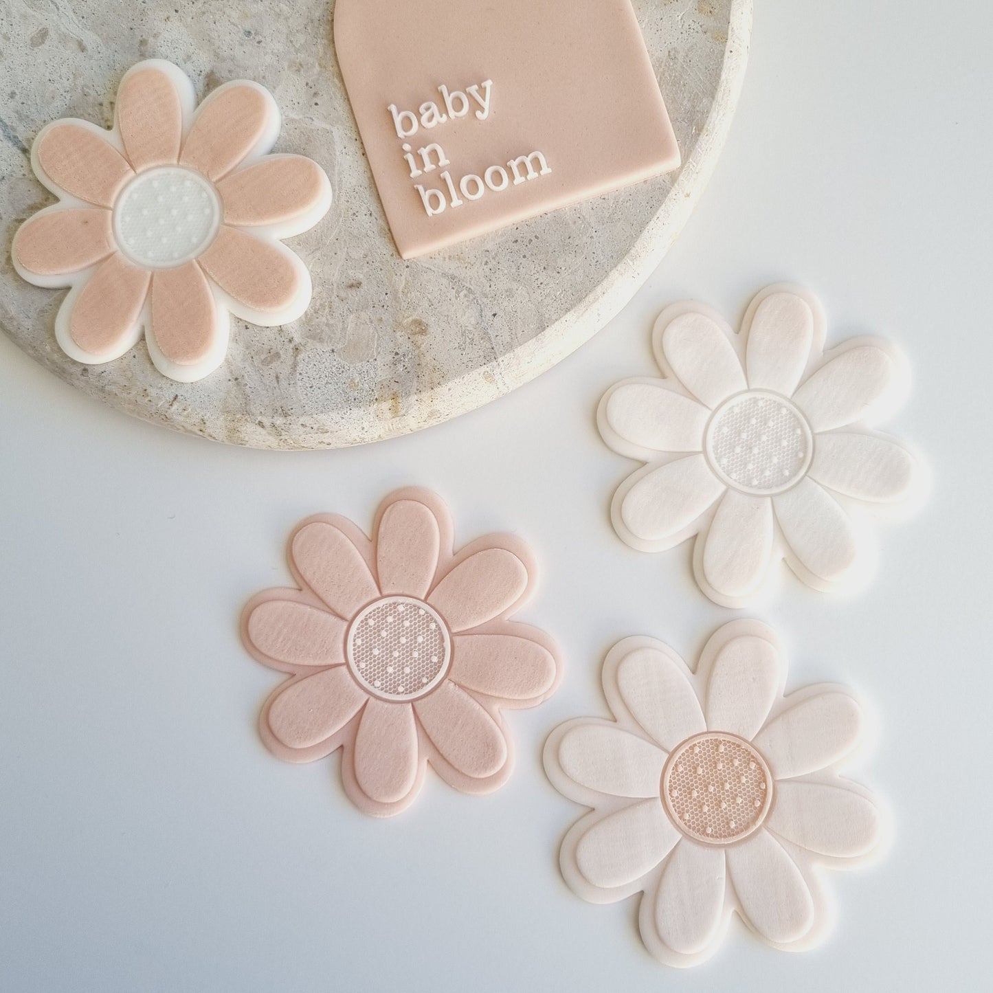 baby in bloom flower floral cookie stamp cookie cutter stampandimpress baby shower mama pregnant fondant debosser