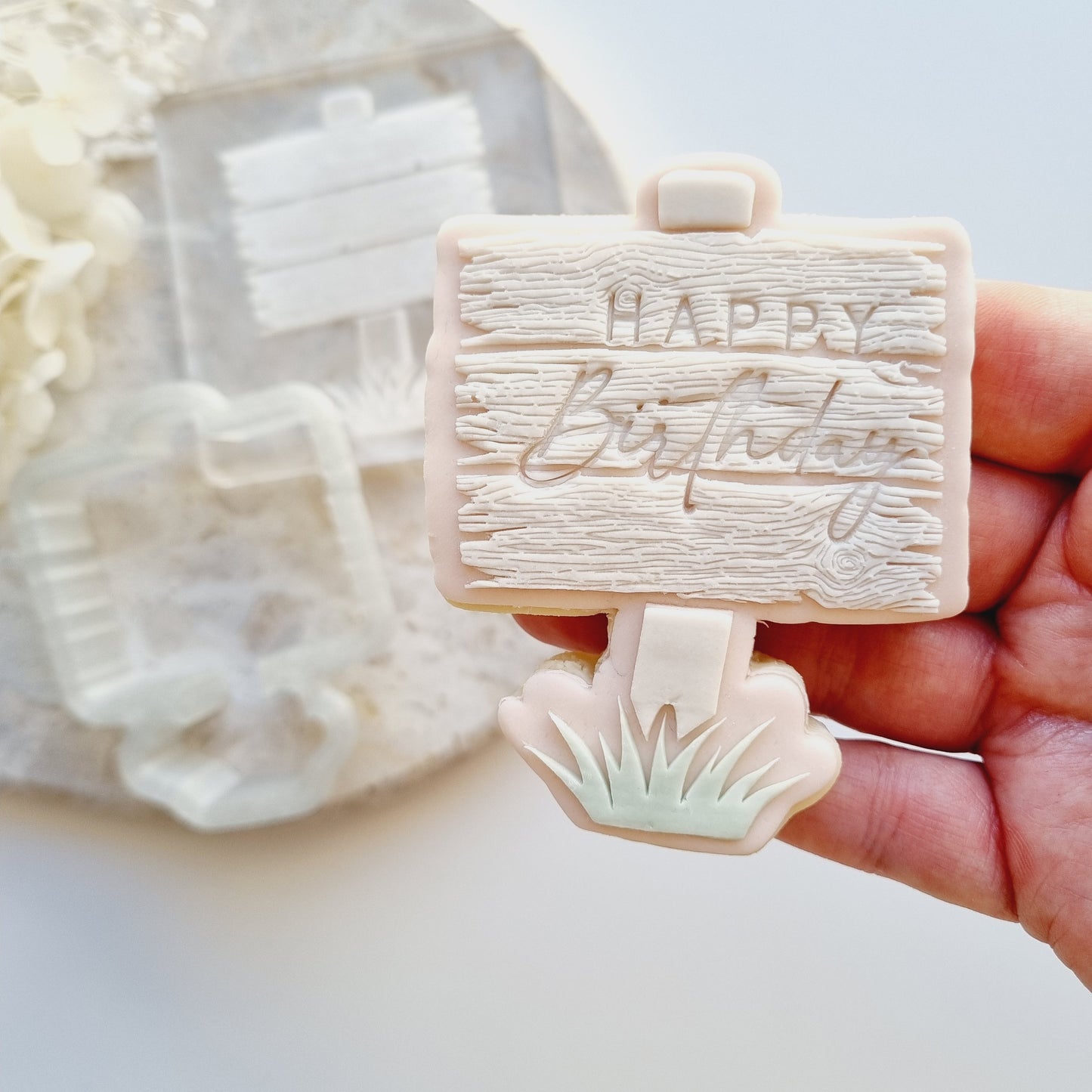 wooden sign fairy fairies fishing fathers day winnie the pooh sign happy birthday baby shower cookie stamp cookie cutter stampandimpress fondant debosser mushroom texture wood