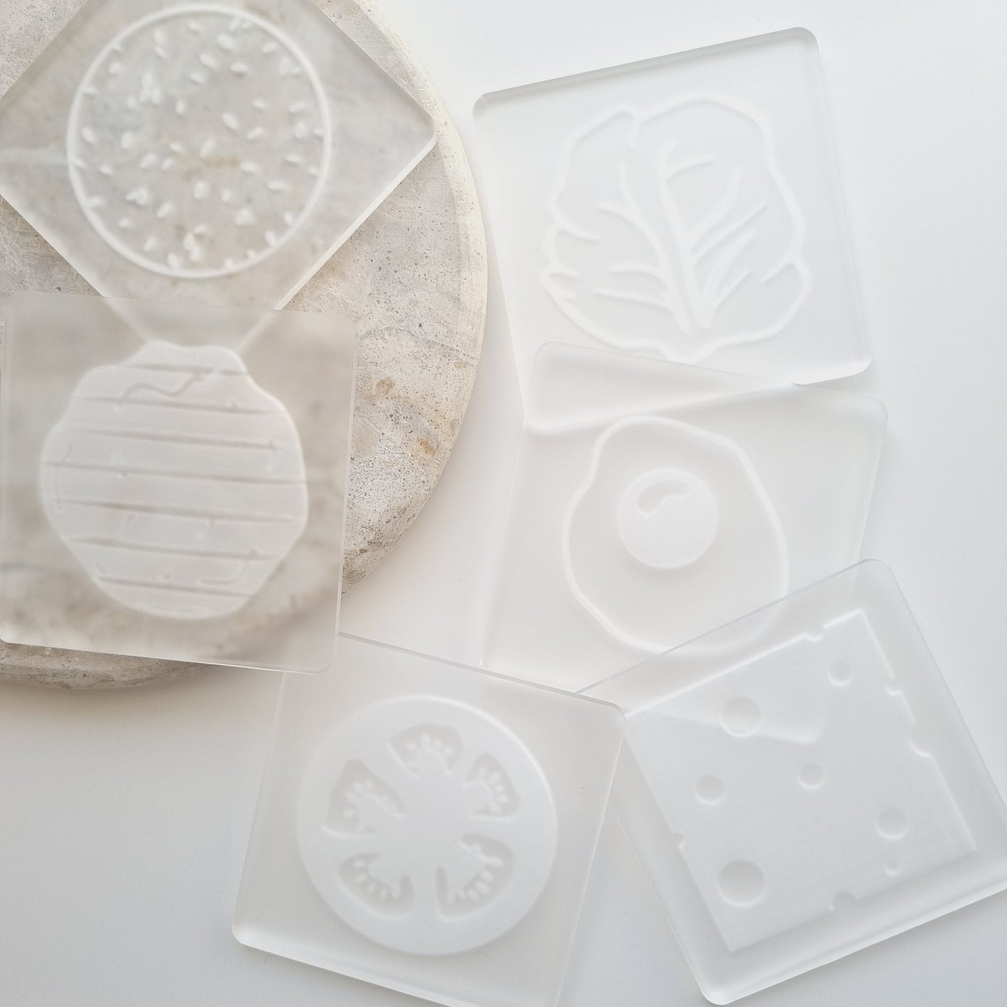 burger hamburger cheeseburger stack set tomato lettuce patty meat pattie egg cheese sesame bun cookie stamp cookie cutter stampandimpress burger debosser