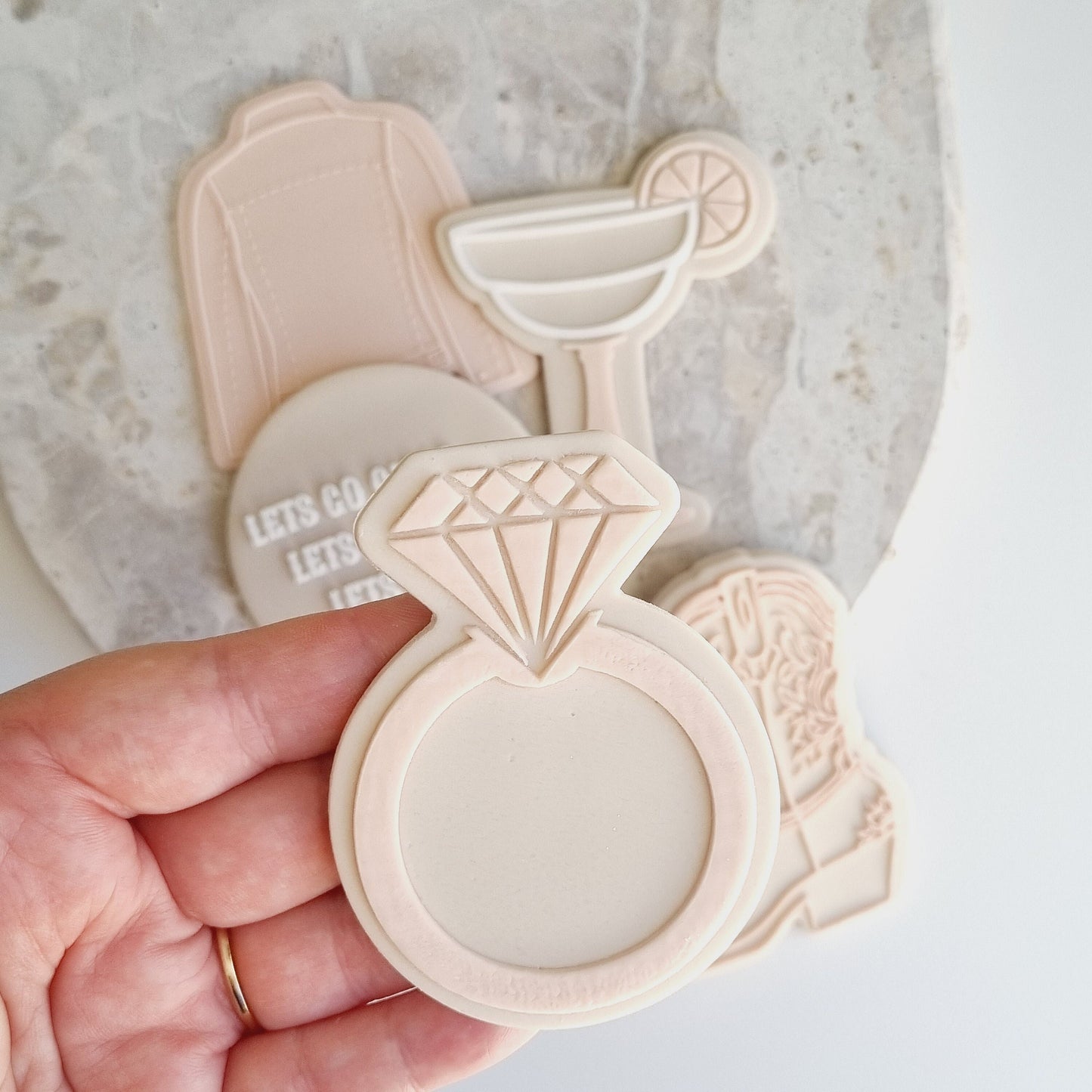 pattern cookie stamp cookie cutter baker bake baking cute beautiful design embosser debosser decorate fondant Perth Australia custom stampandimpress stamp & impress wedding hens bride diamond ring finger nail