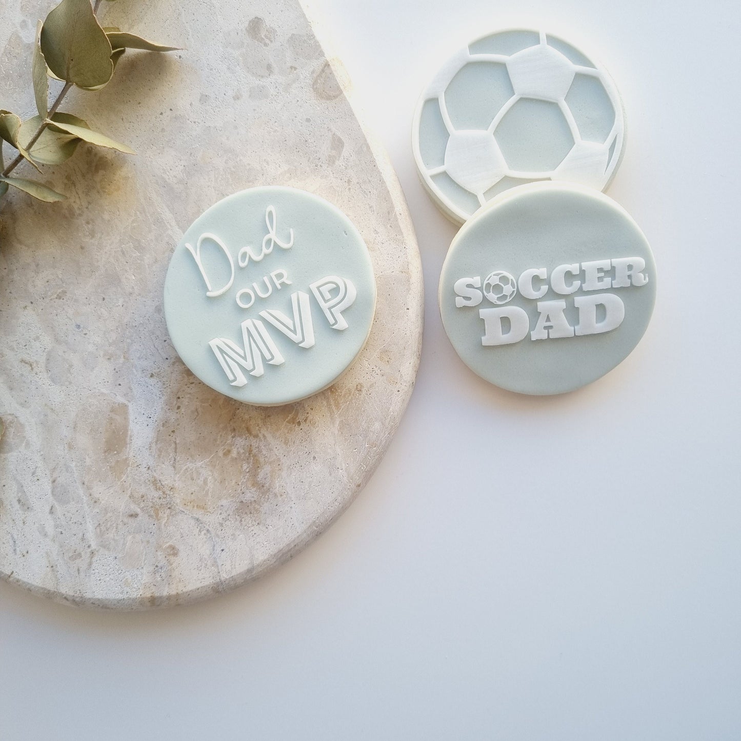 soccer dad soccer ball sports mvp fathers day trophy daddy father cookie stamp cookie cutter fondant debosser stampandimpress