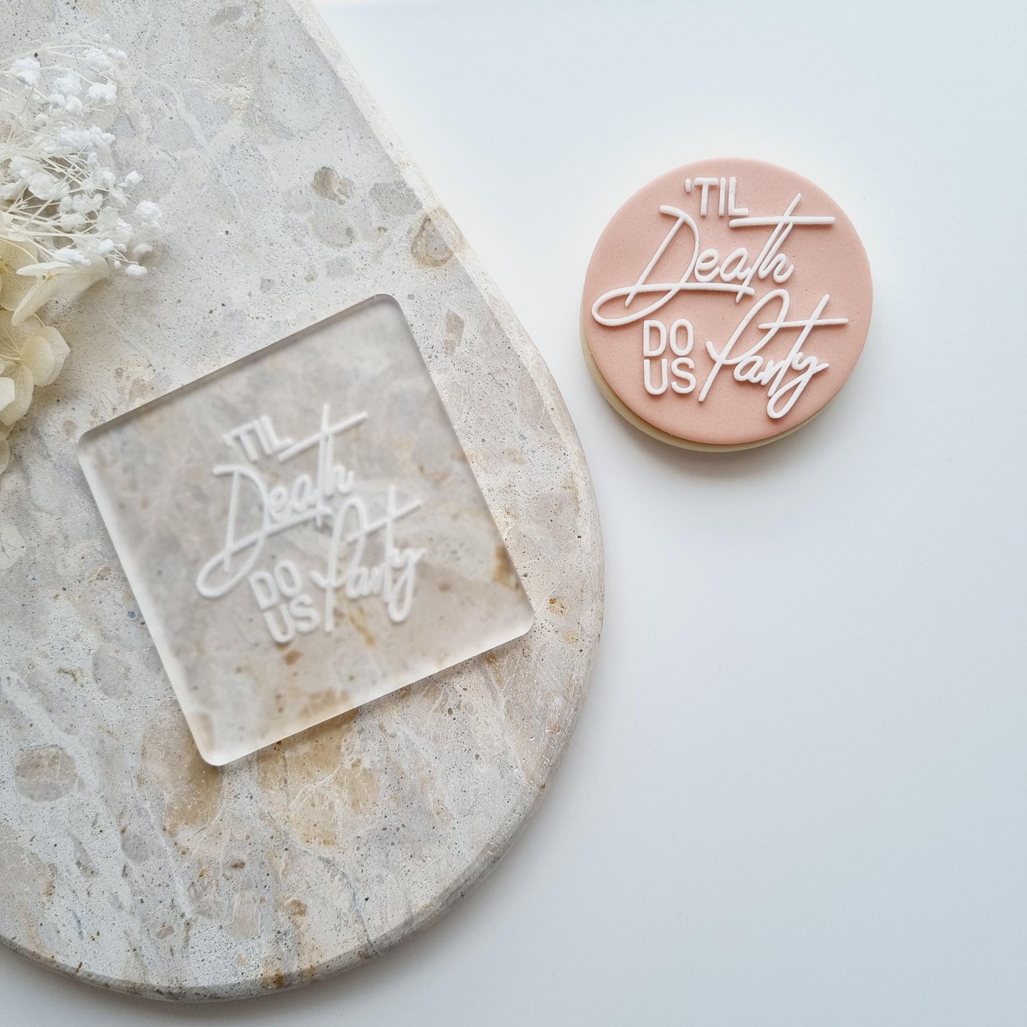 til death do us party wedding mr and mrs bride groom cookie cutter cookie stamp stampandimpress fondant debosser