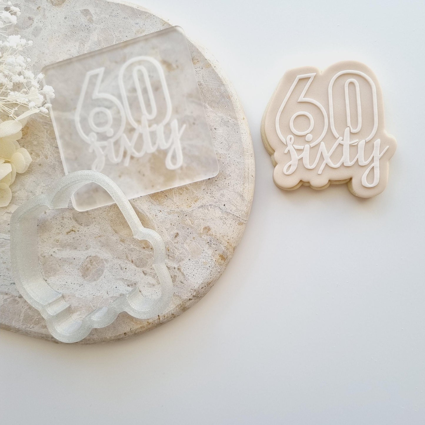 Sixty 60 Raised Cookie Stamp/Fondant Debosser & Cutter