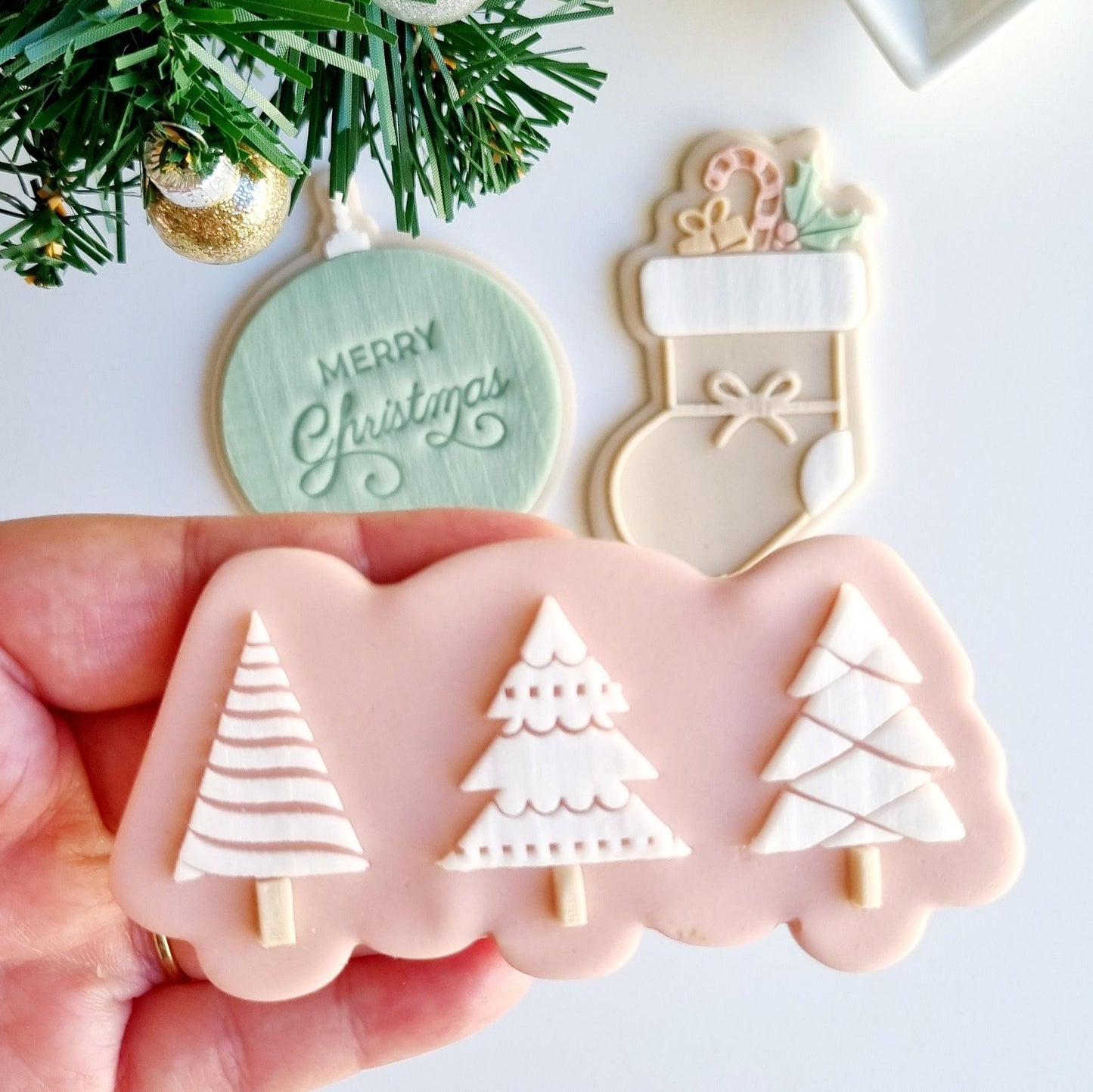 pattern cookie stamp cookie cutter baking decorate fondant Perth Australia custom stampandimpress stamp & impress christmas bauble tree candy cane santa sack merry christmas stocking wreath gingerbread man reindeer bon bon cracker snowflake present