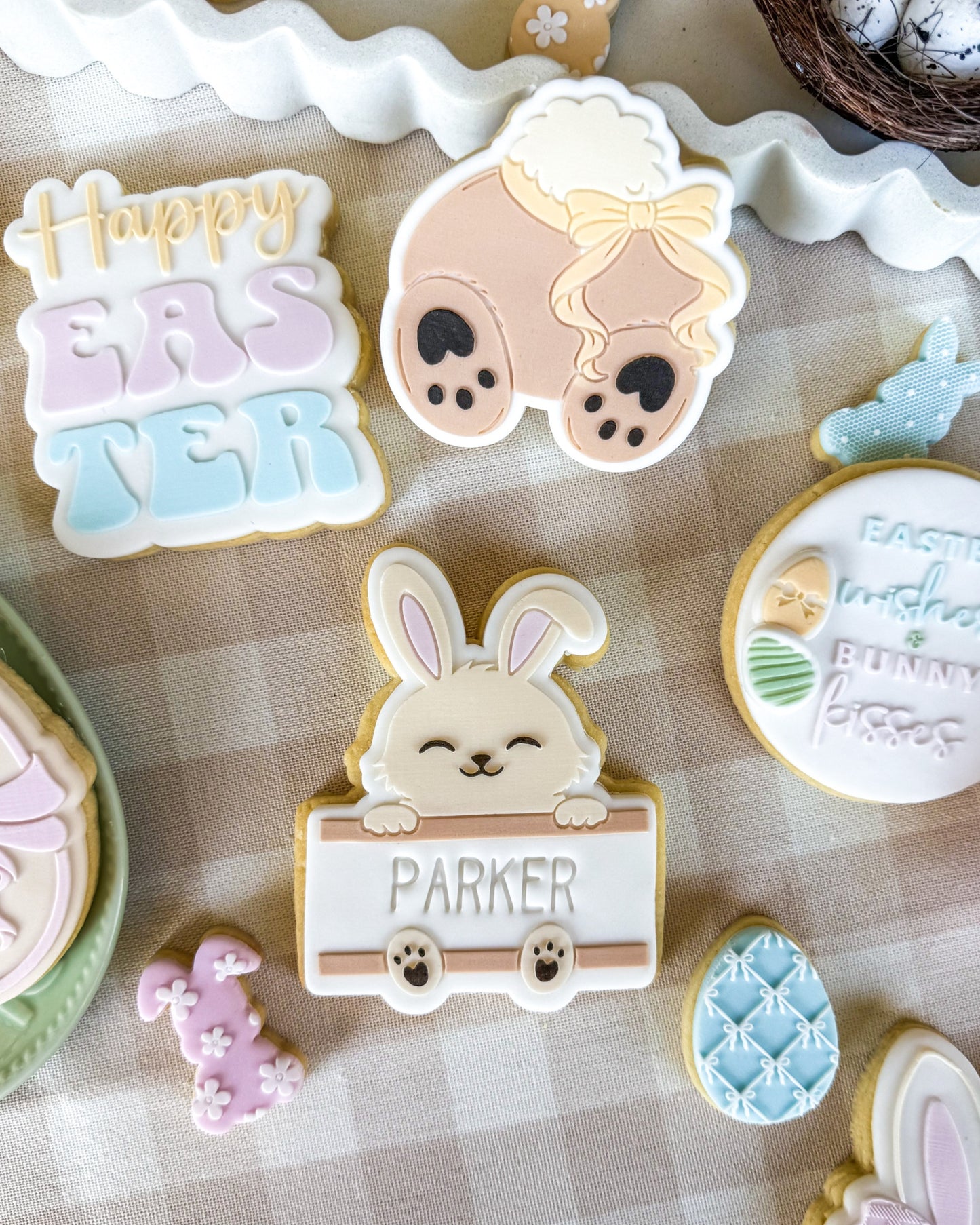 happy easter easter bunny easter chick chicken easter egg bunny plaque chick plaque bunny with carrot balloon egg hunt sign bunny trail hop this way bunny ears with bow easter wishes & bunny kisses carrot with bow chick with bunny ears easter egg cookie stamp cookie cutter stampandimpress cute bunny butt with bow daisy flower bow pattern