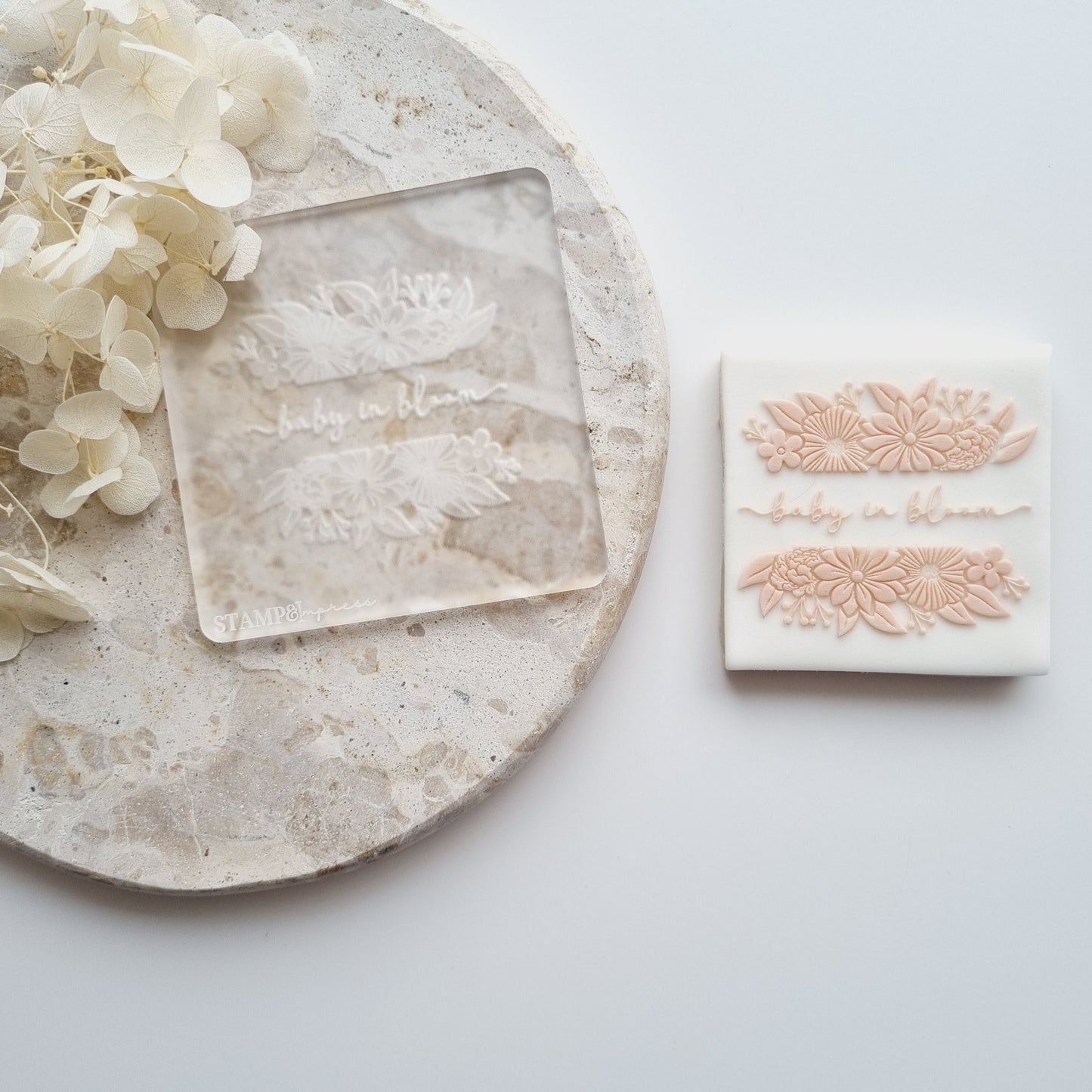 baby in bloom florals flowers cookie stamp cookie cutter stampandimpress