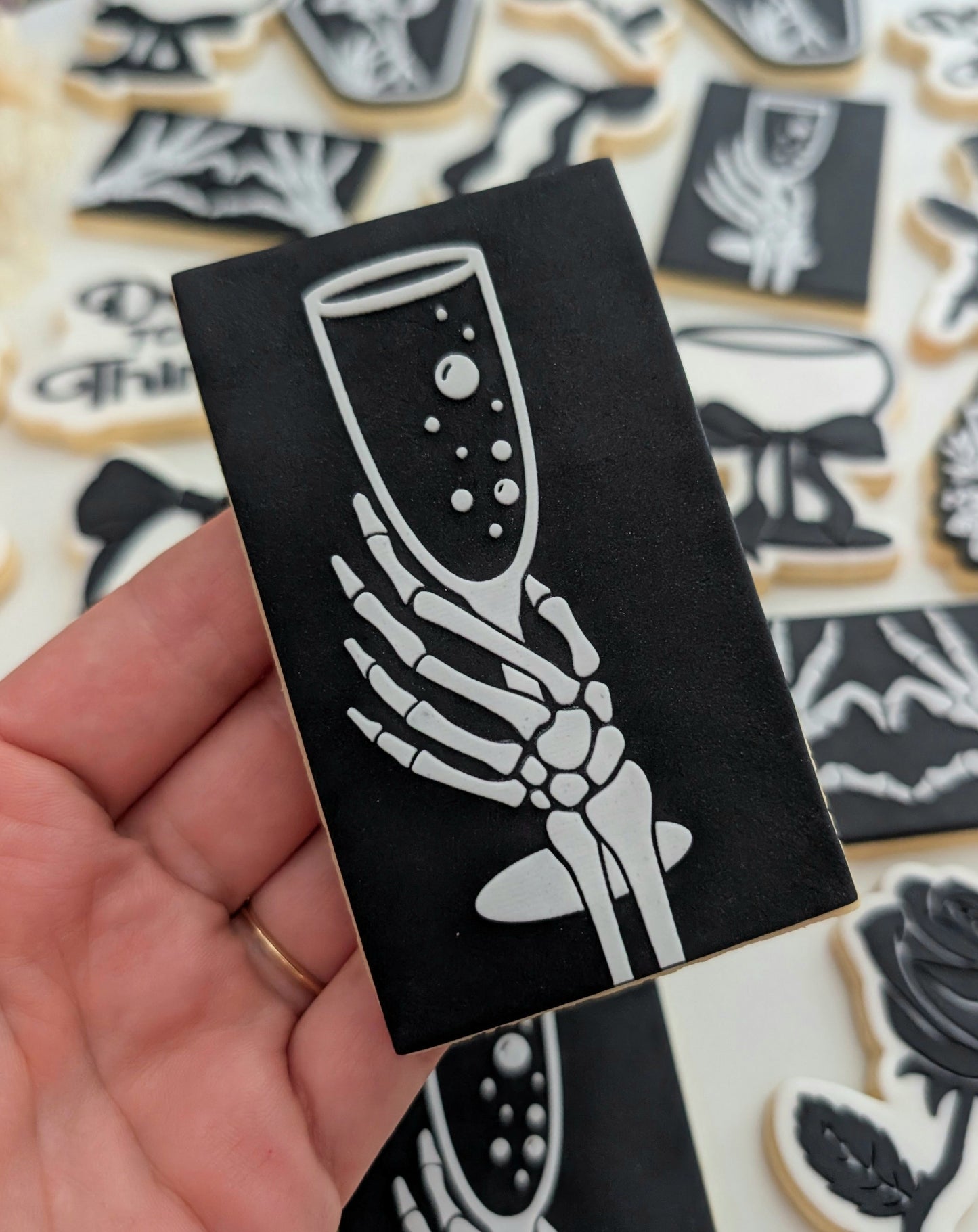 coffin skeleton 40 forty death to my thirties rip skeleton hand holding champagne glass cookie stamp cookie cutter stampandimpress