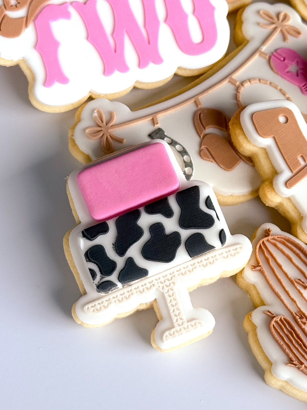 this ain't my first rodeo, it's my second cowboy hat cowboy boot cowgirl denim jacket horseshoe cow print cactus mini cowboy two cookie stamp cookie cutter stampandimpress cake