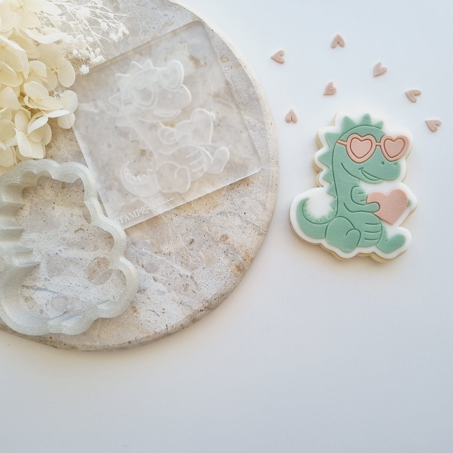 Dinosaur with Heart Raised Cookie Stamp/Fondant Debosser & Cutter