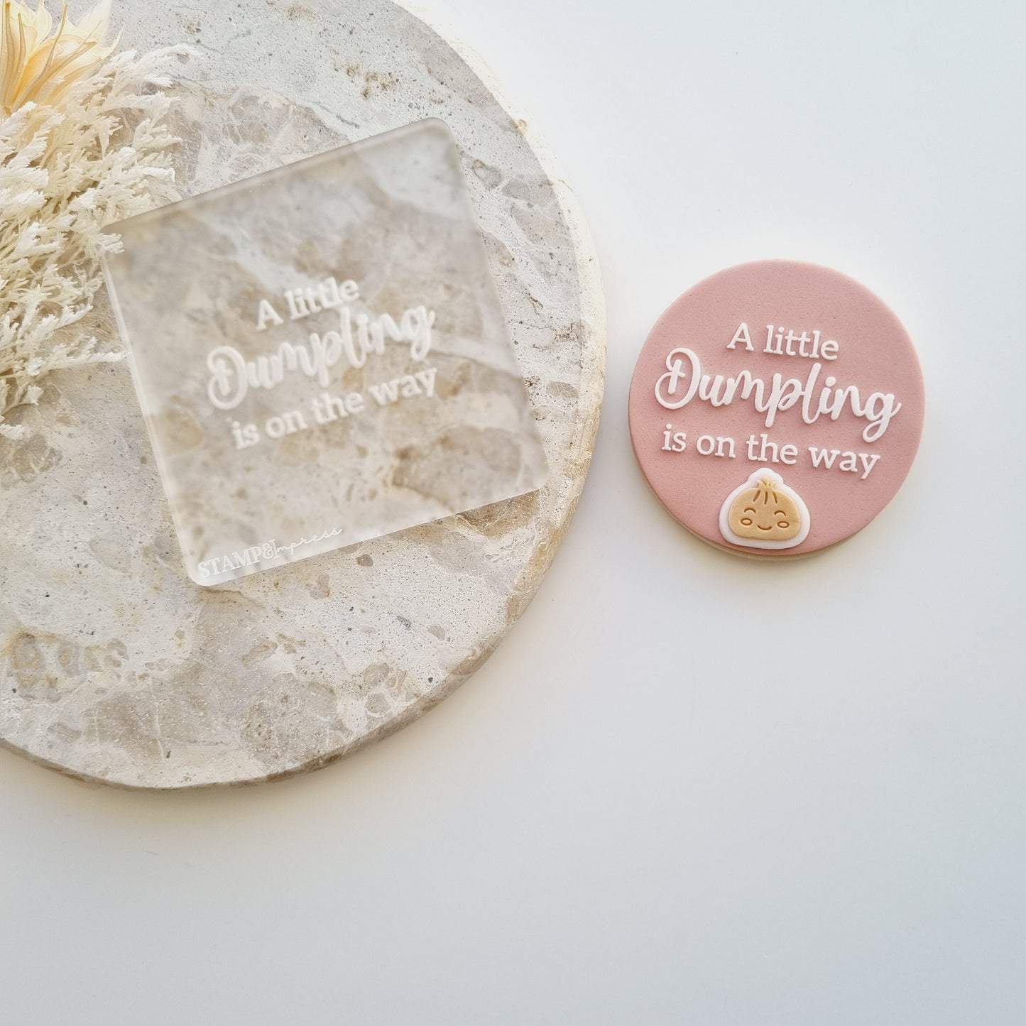 A Little Dumpling Is On The Way Raised Cookie Stamp/Fondant Debosser