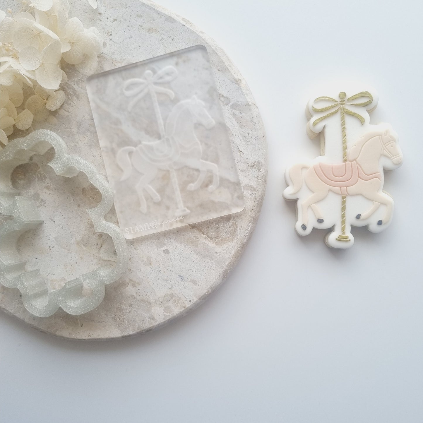carousel horse carnival show circus merry go round bow pony cookie stamp cookie cutter stampandimpress