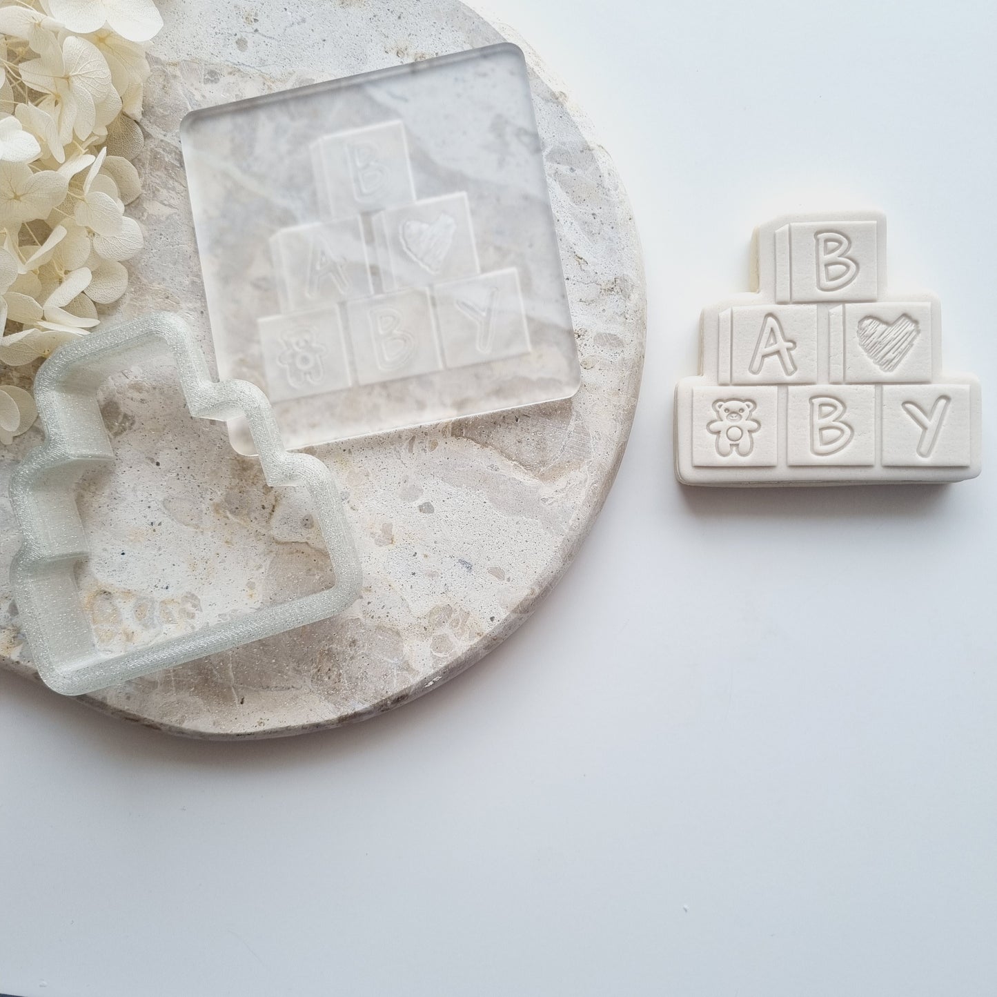Baby Blocks with Teddy Bear Raised Cookie Stamp/Fondant Debosser & Cutter