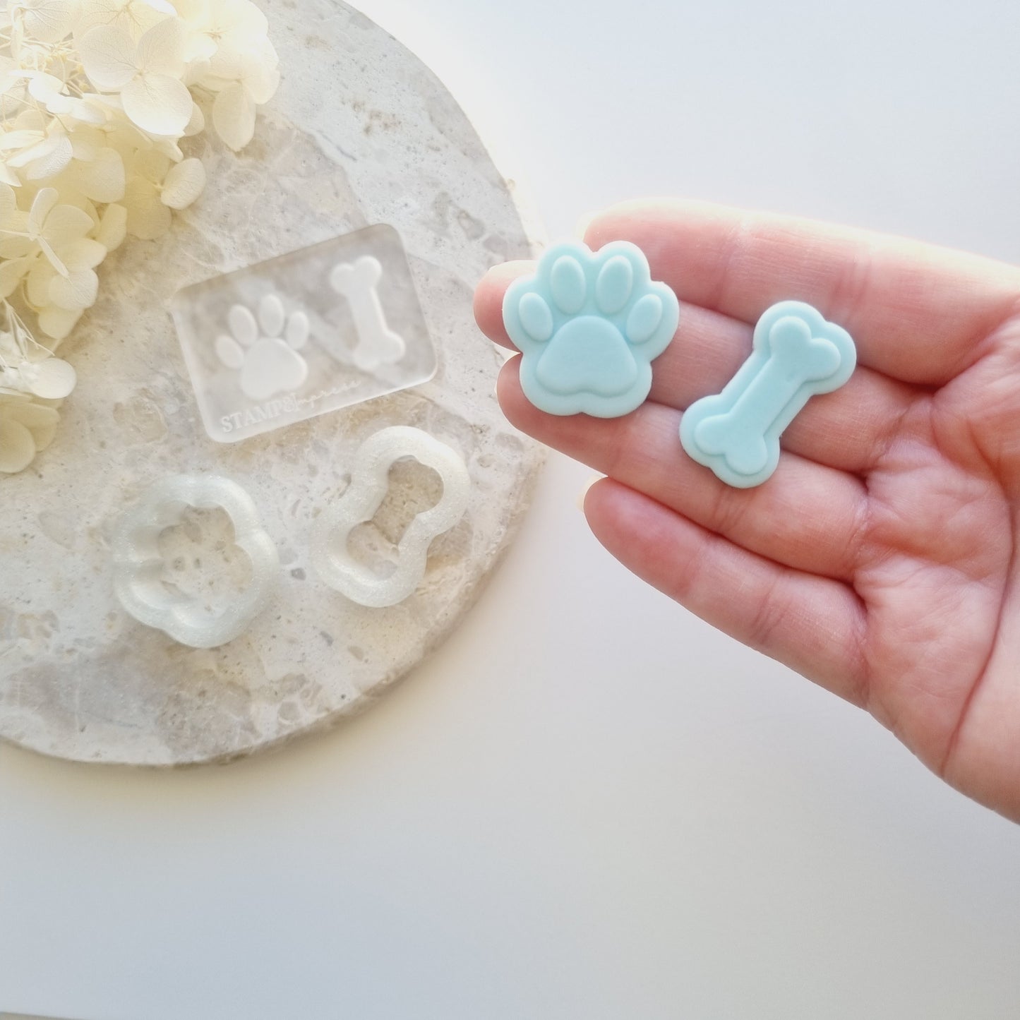 mini paw mini bone dog puppy bluey cookie stamp cookie cutter fondant debosser stampandimpress