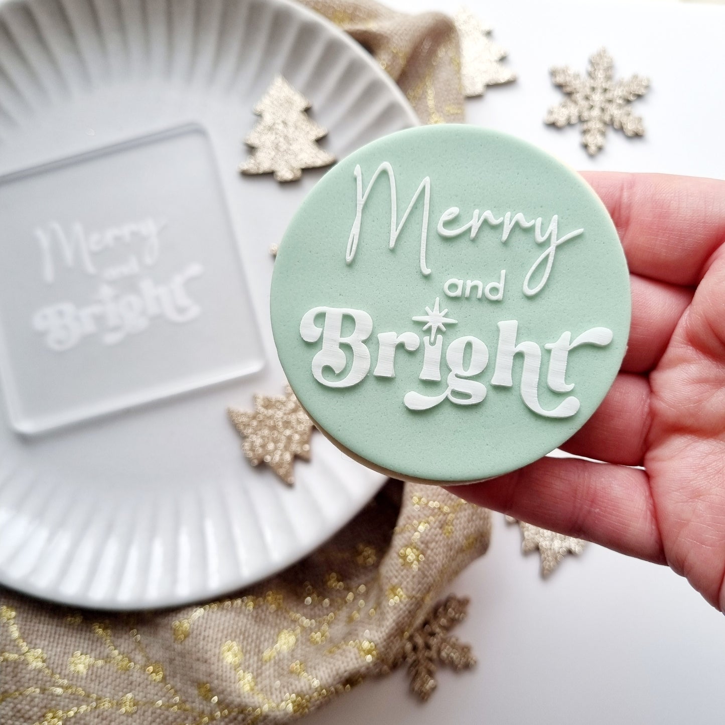 Merry and Bright Raised Cookie Stamp/Fondant Debosser