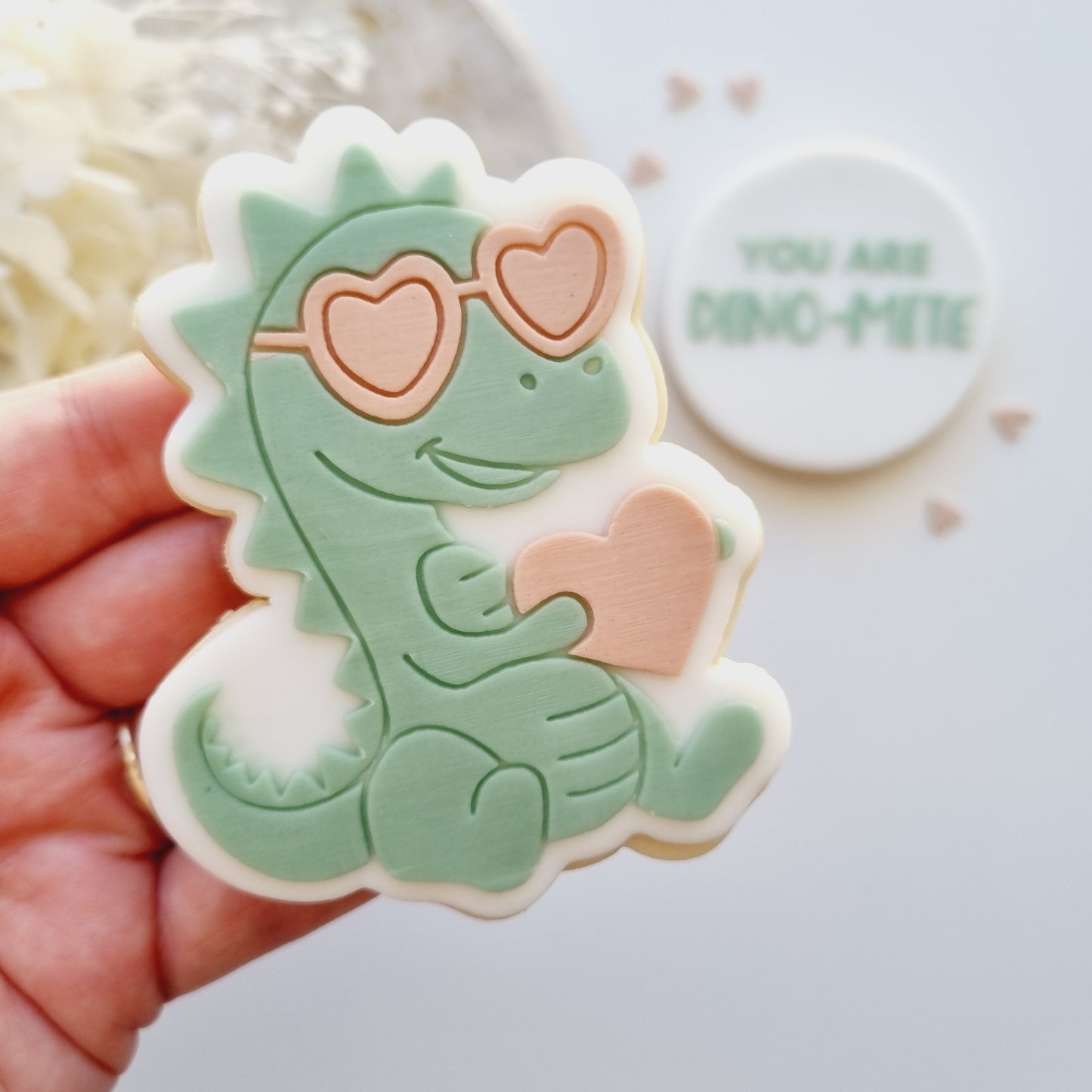 dino dinosaur i steal hearts you are dino-mite valentines day love heart cookie stamp cookie cutter stampandimpress