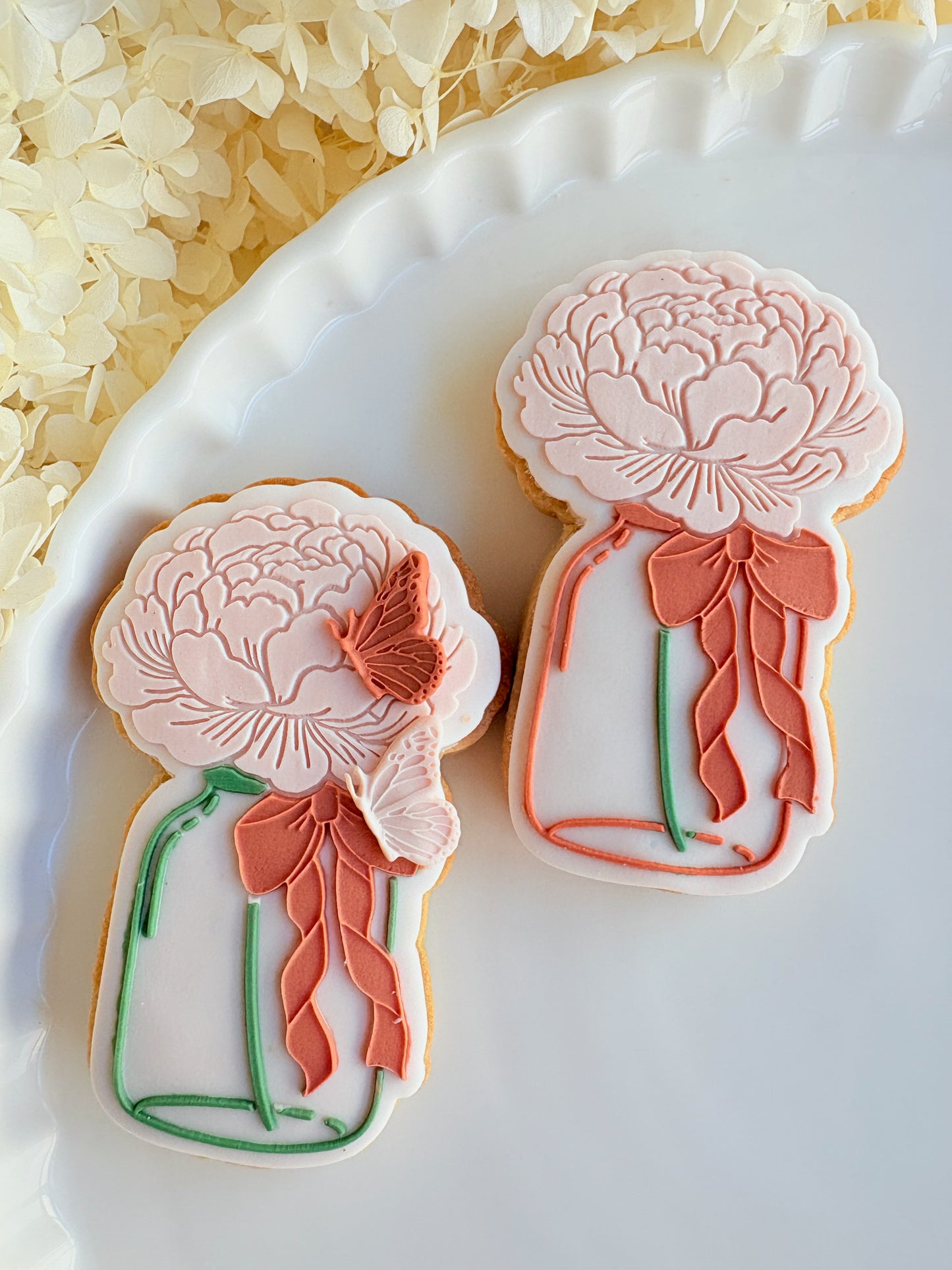 Peony Mason Jar Raised Cookie Stamp/Fondant Debosser & Cutter