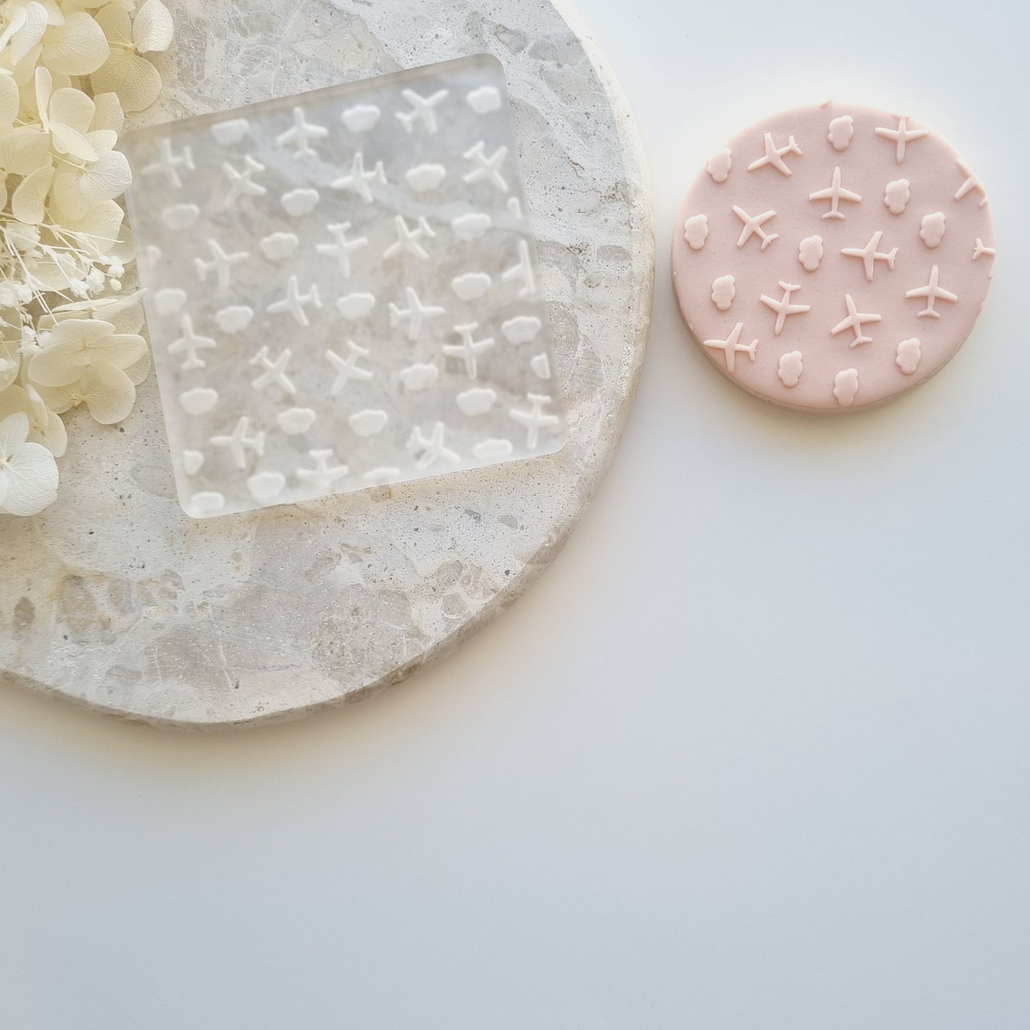 Plane cloud texture pattern plate Fondant raised debosser cookie stamp stampandimpress