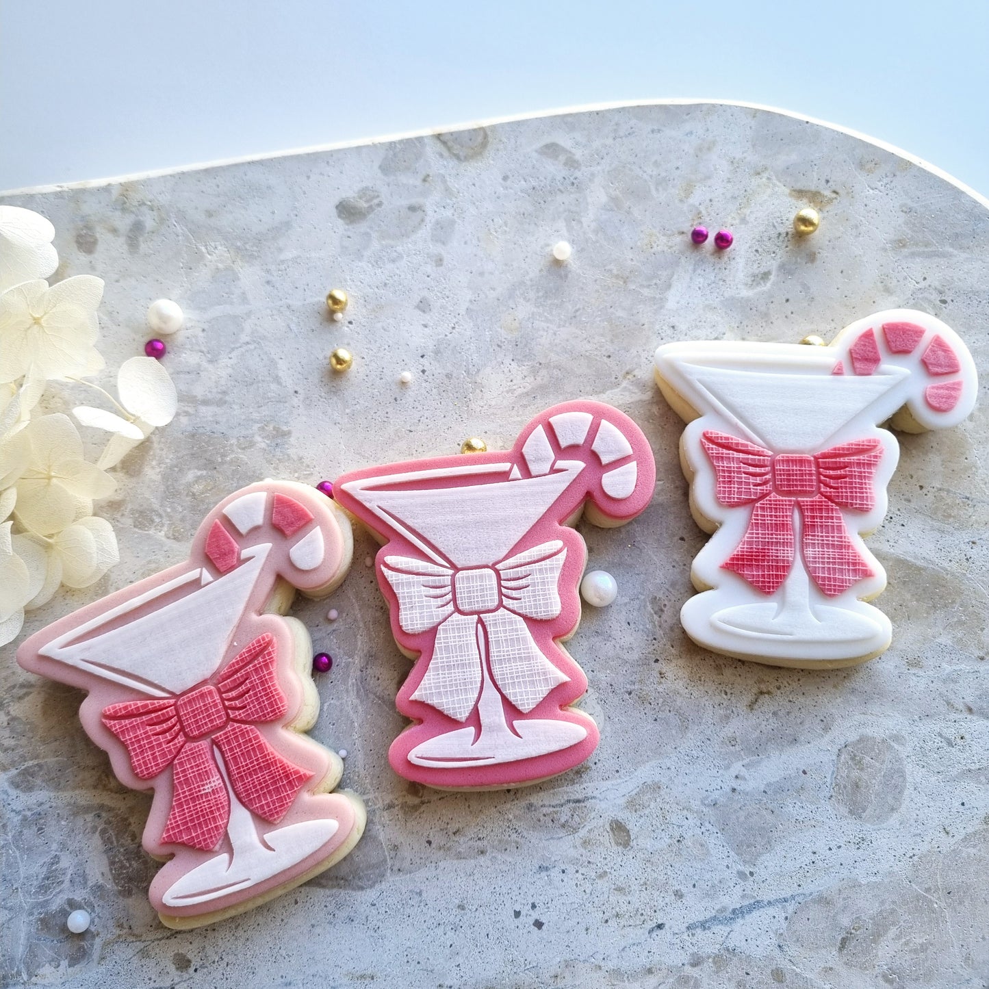 cookie stamp cookie cutter stampandimpress fondant debosser christmas cookie candy cane bow martini margarita