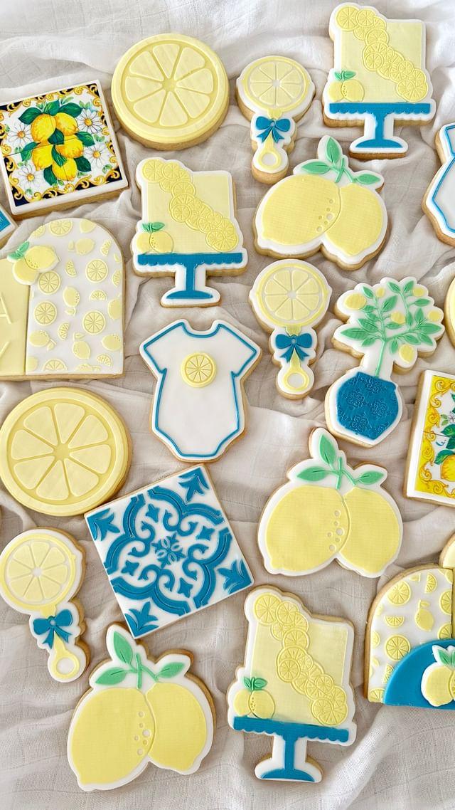 mediteranean tile lemon tree lemon slice lemon cake amalfi baby shower citrus lemons rattle cookie stamp cookie cutter stampandimpress
