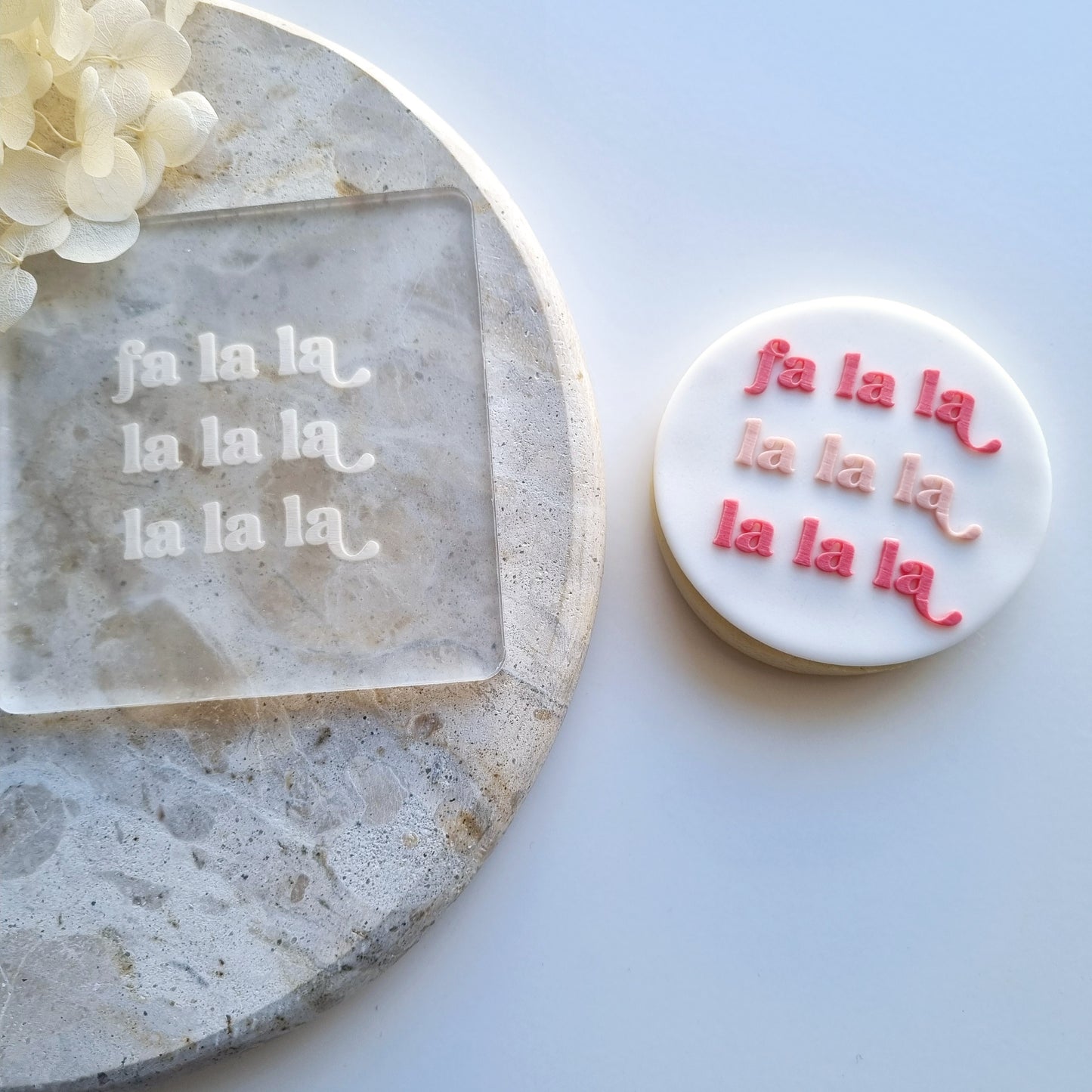 fa la la christmas cookie stamp fondant debosser stampandimpress