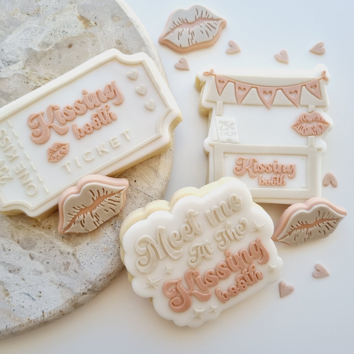 Kissing Booth Raised Cookie Stamp/Fondant Debosser & Cutter