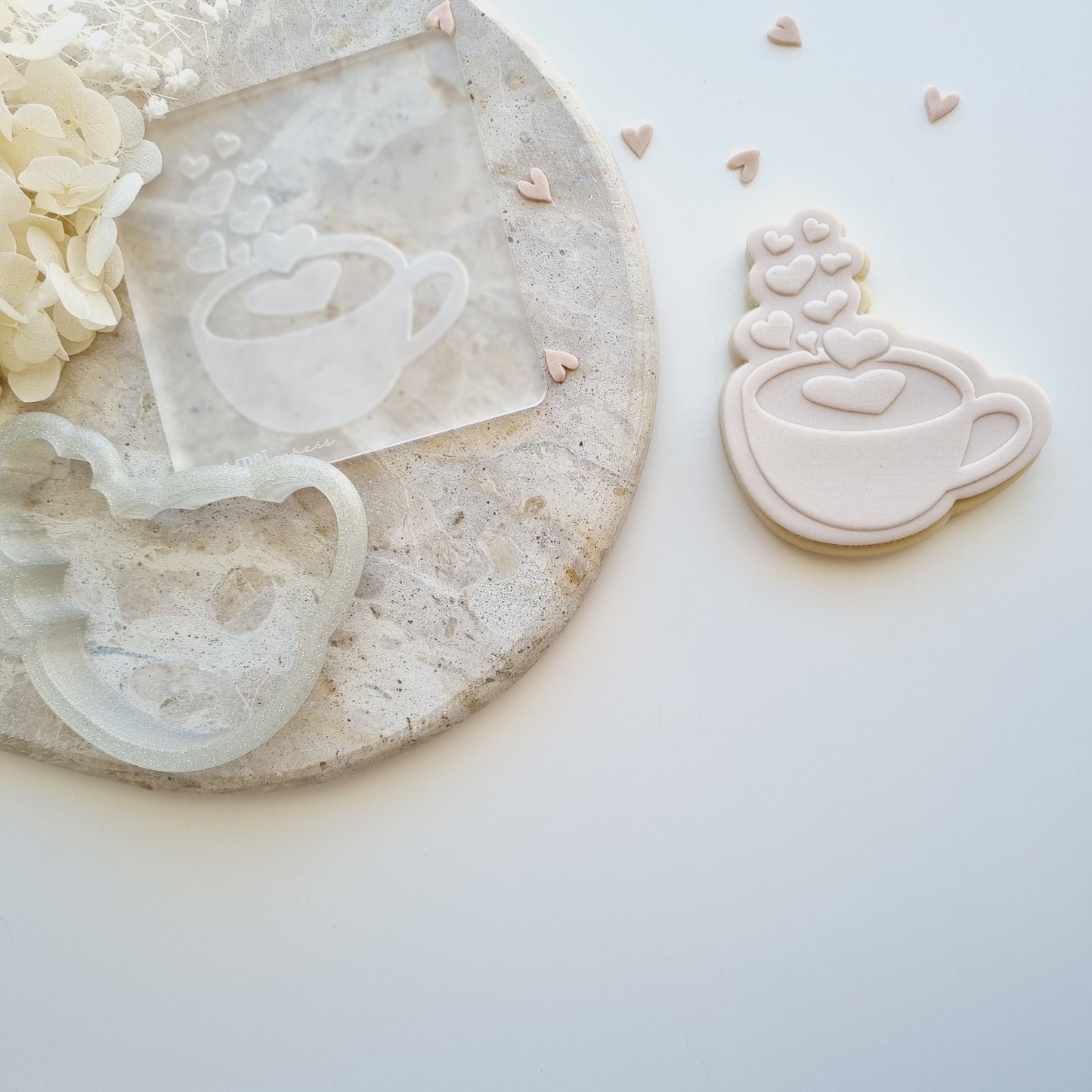 Coffee Cup with Hearts Raised Cookie Stamp/Fondant Debosser