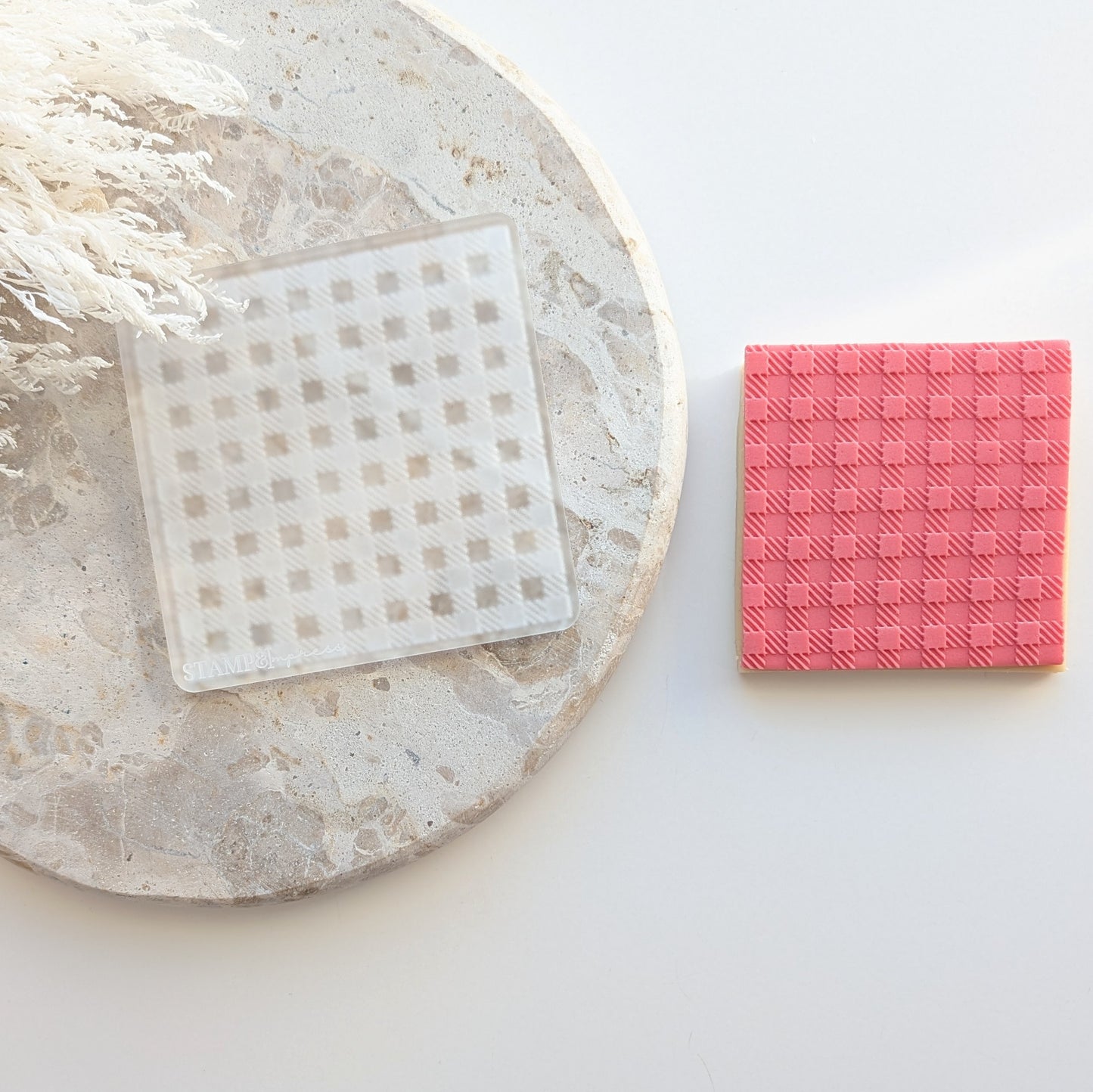 gingham pattern plate berry teddy bear two tone cookie stamp cookie cutter stampandimpress