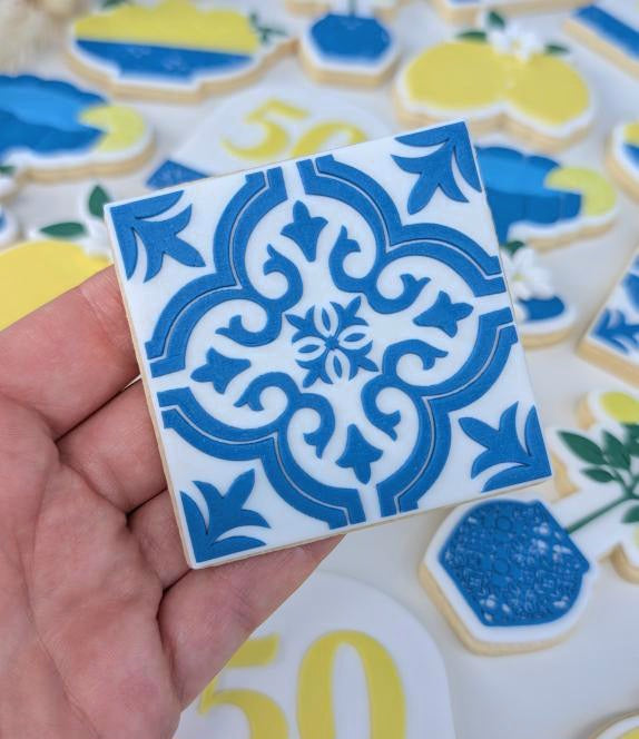 Mediterranean Tile Raised Cookie Stamp/Fondant Debosser