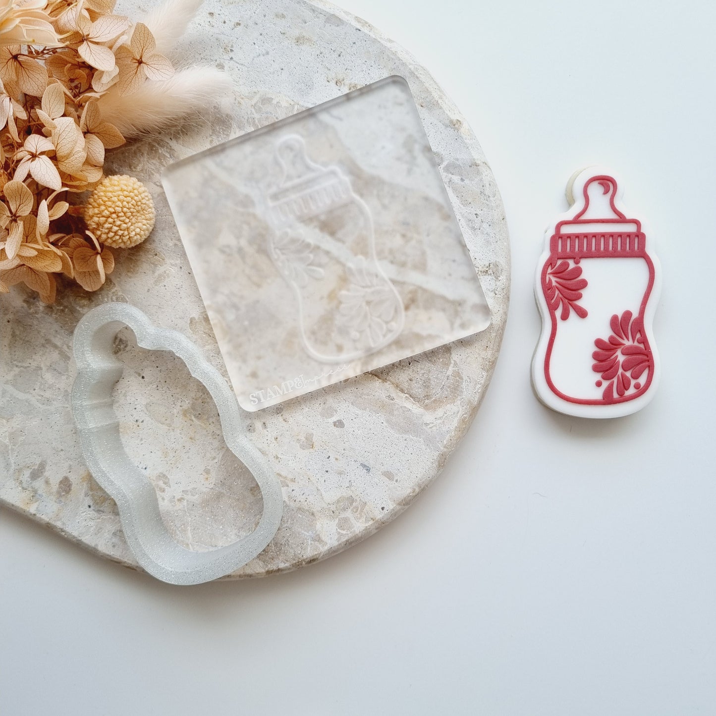 cielito lindo baby bottle pattern floral baby shower cookie stamp cookie cutter stampandimpress