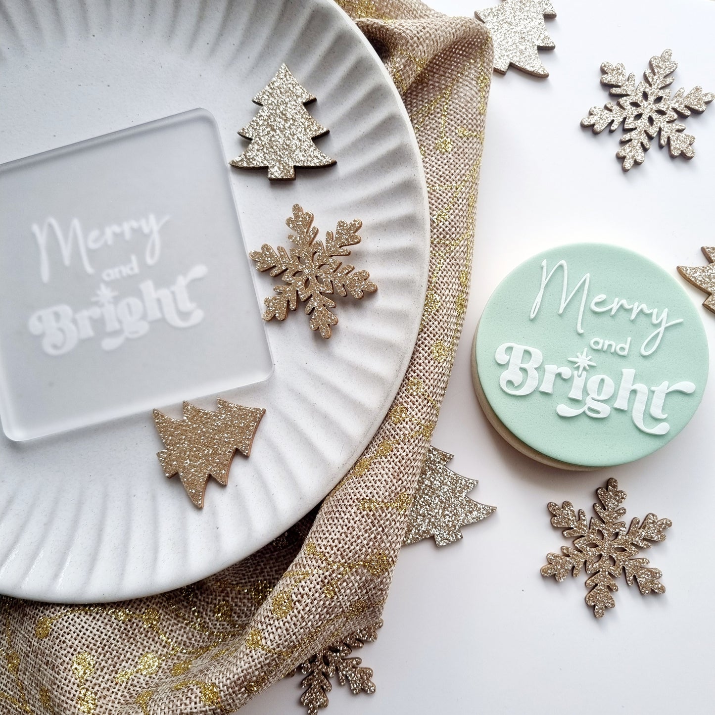 Merry and Bright Raised Cookie Stamp/Fondant Debosser
