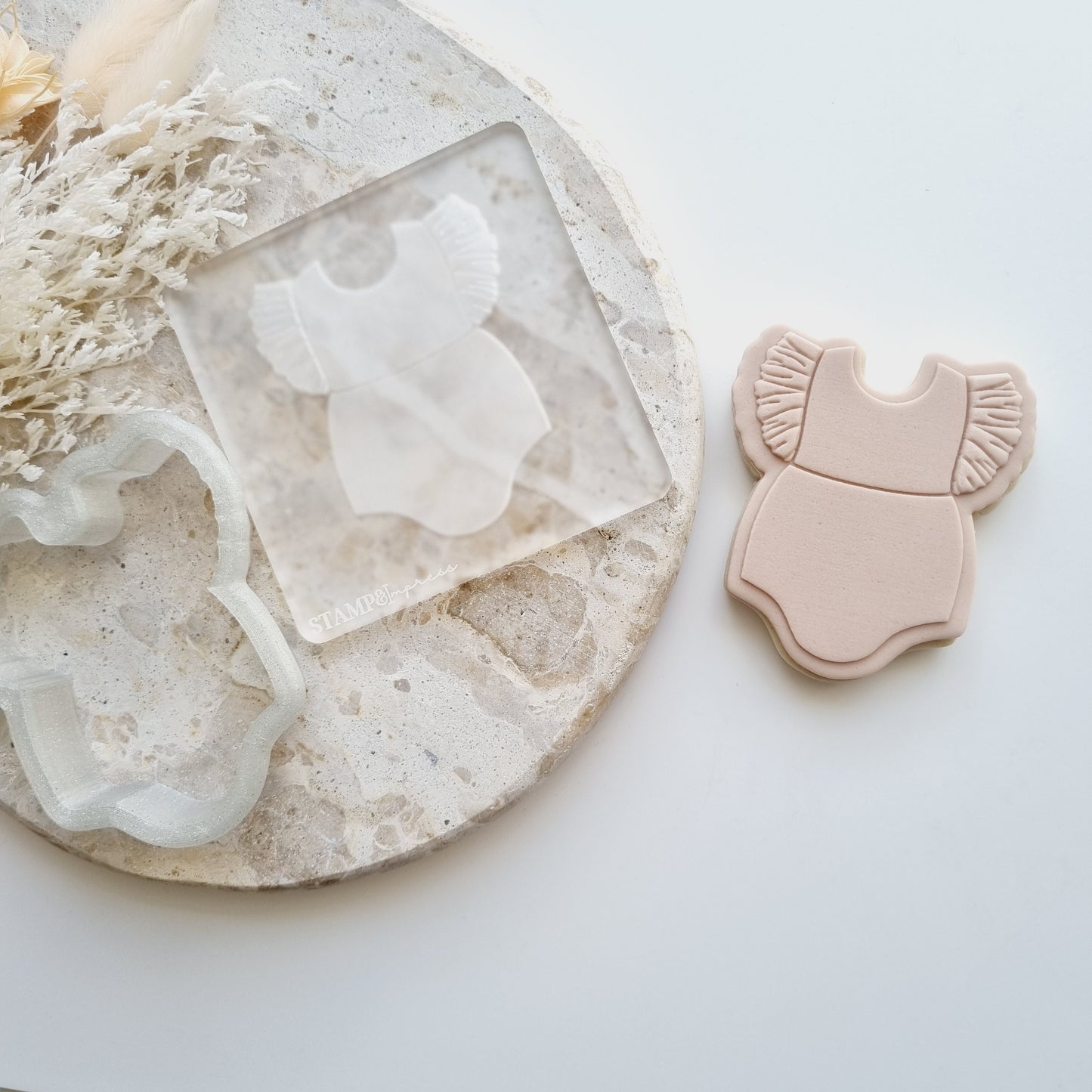 cookie stamps cookie cutters fondant cookies stampandimpress baby girl onesie romper frill baby shower