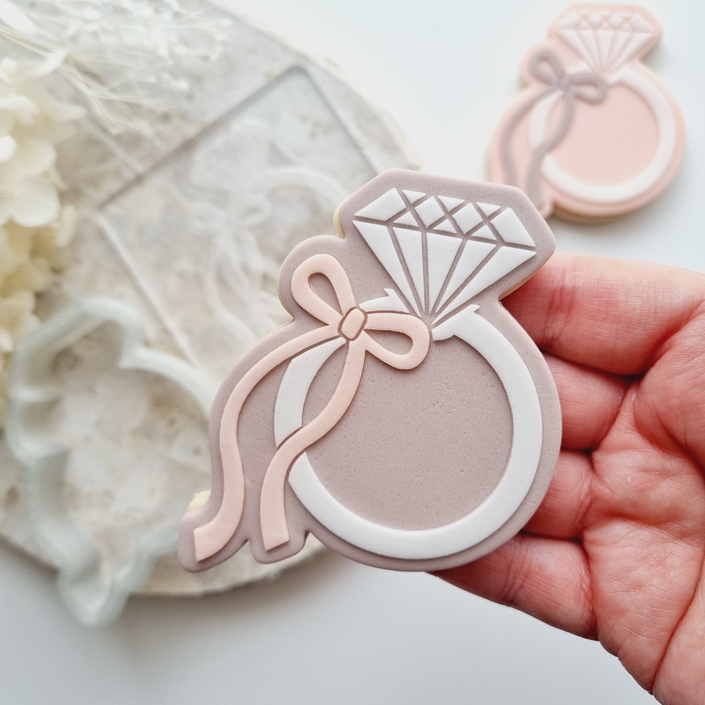 diamond ring with bow cookie stamp cookie cutter stampandimpress engagement shes tying the knot wedding dress