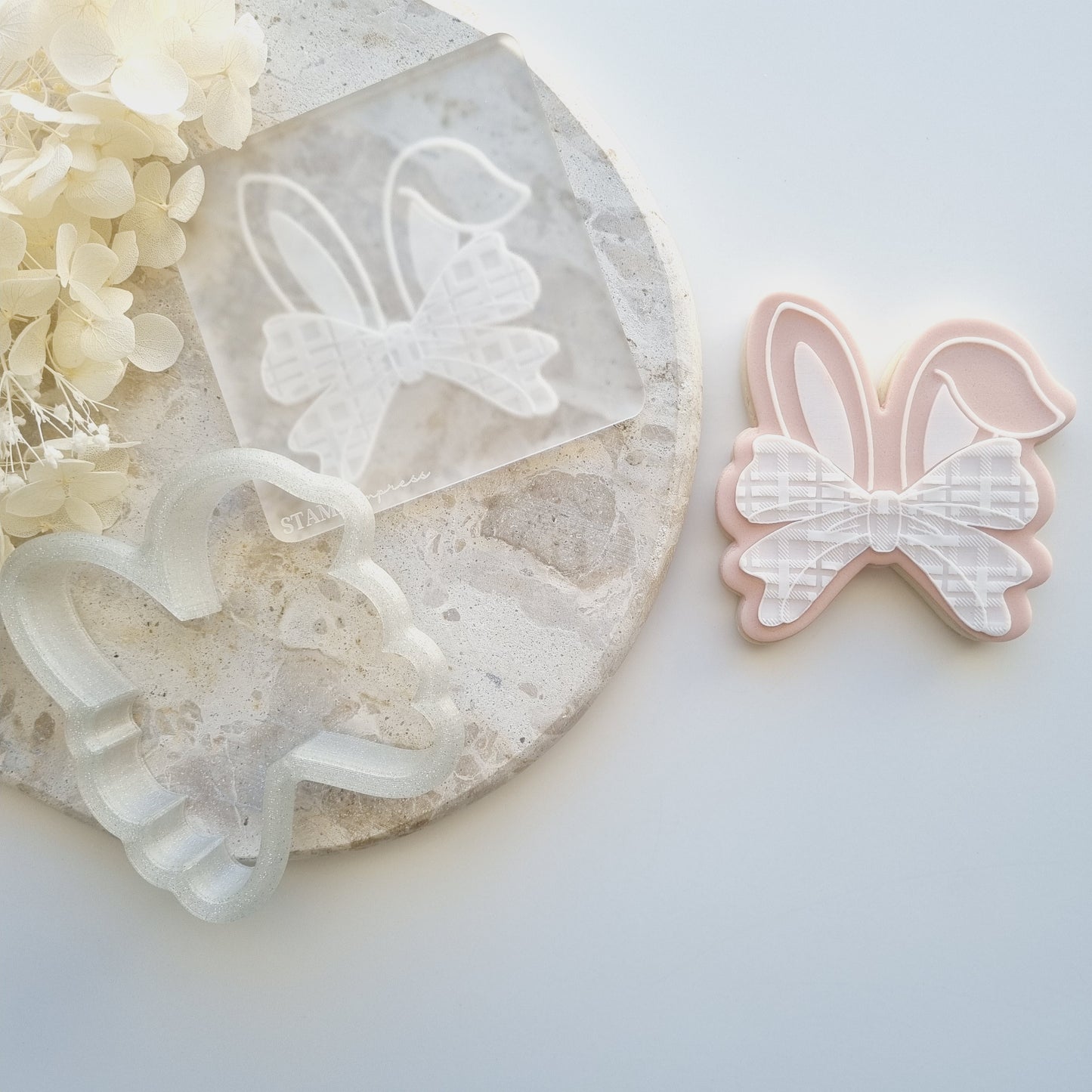 easter bunny bow ears tartan texture rabbit ears fondant cookie stamp debosser stampandimpress