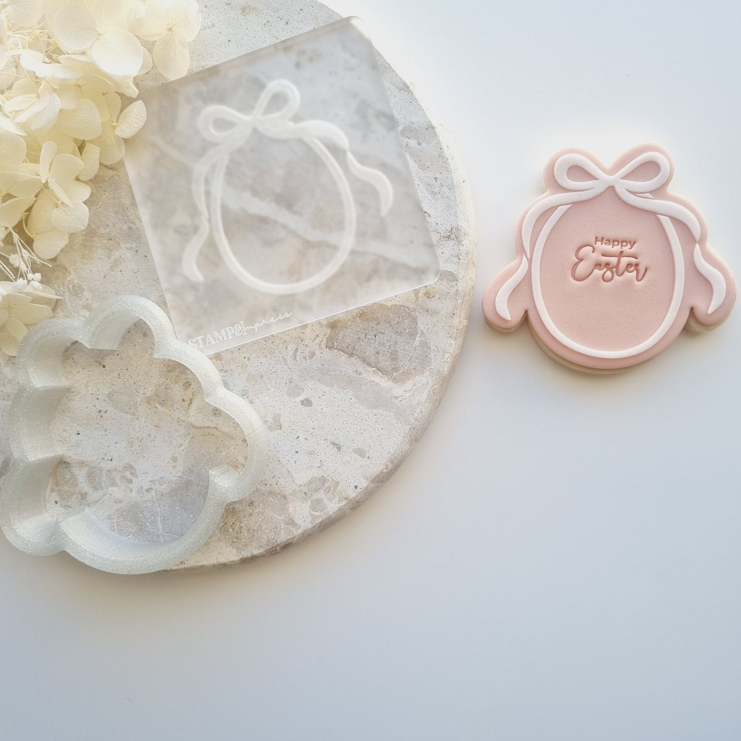 easter egg bow bunny daisy spring border fondant cookie stamp cookie cutter stampandimpress debosser
