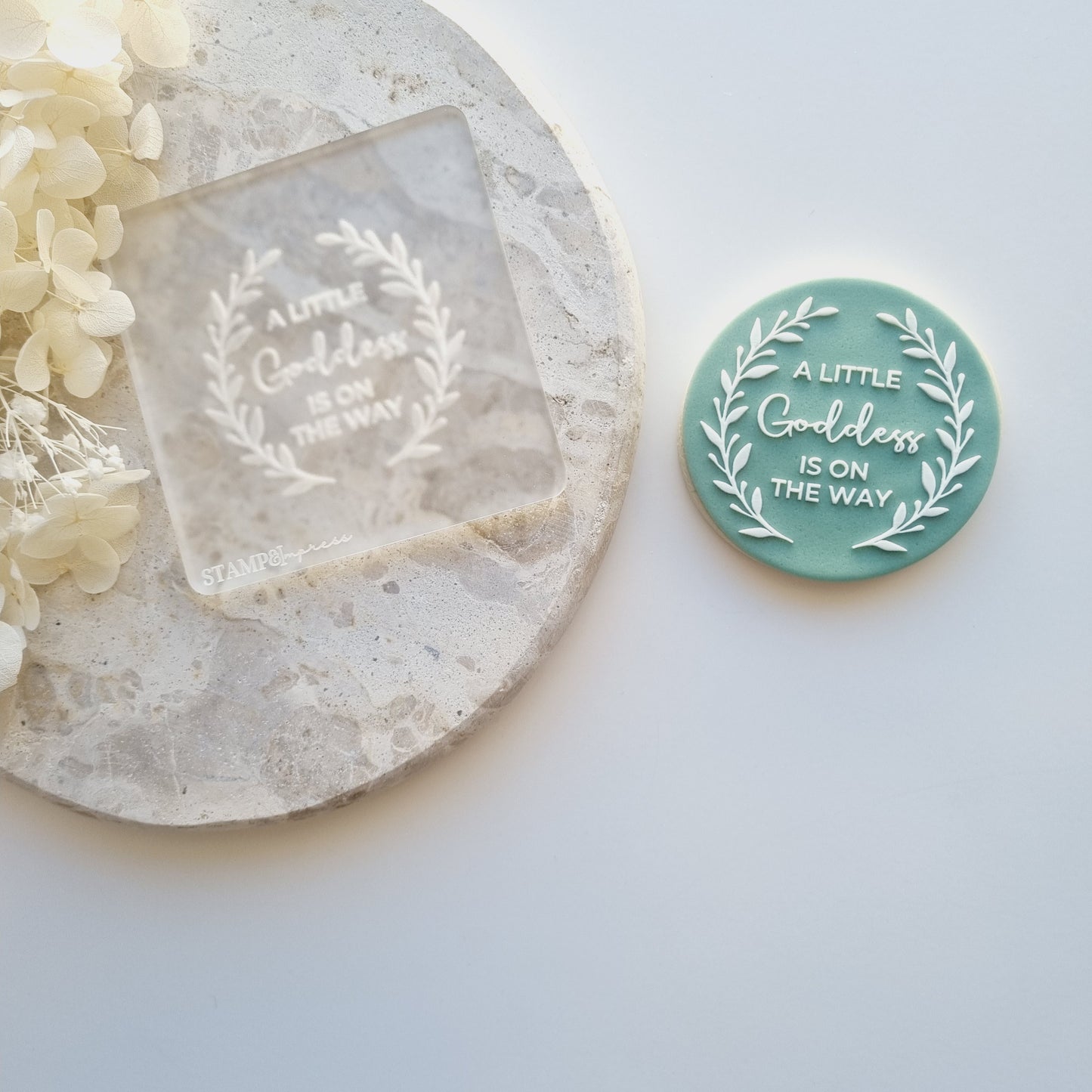 a little godess is on the way cookie stamp baby shower cookie cutter stampandimpress