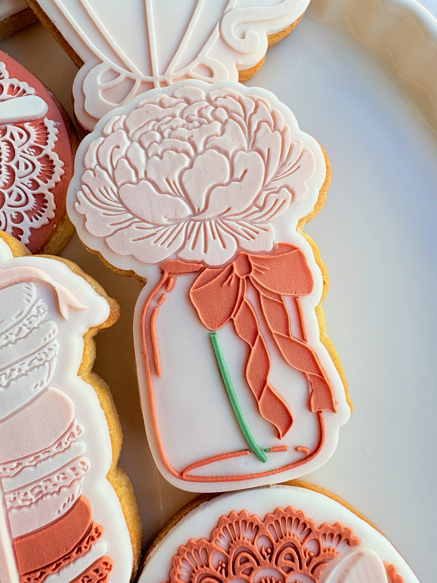 Peony Mason Jar Raised Cookie Stamp/Fondant Debosser & Cutter